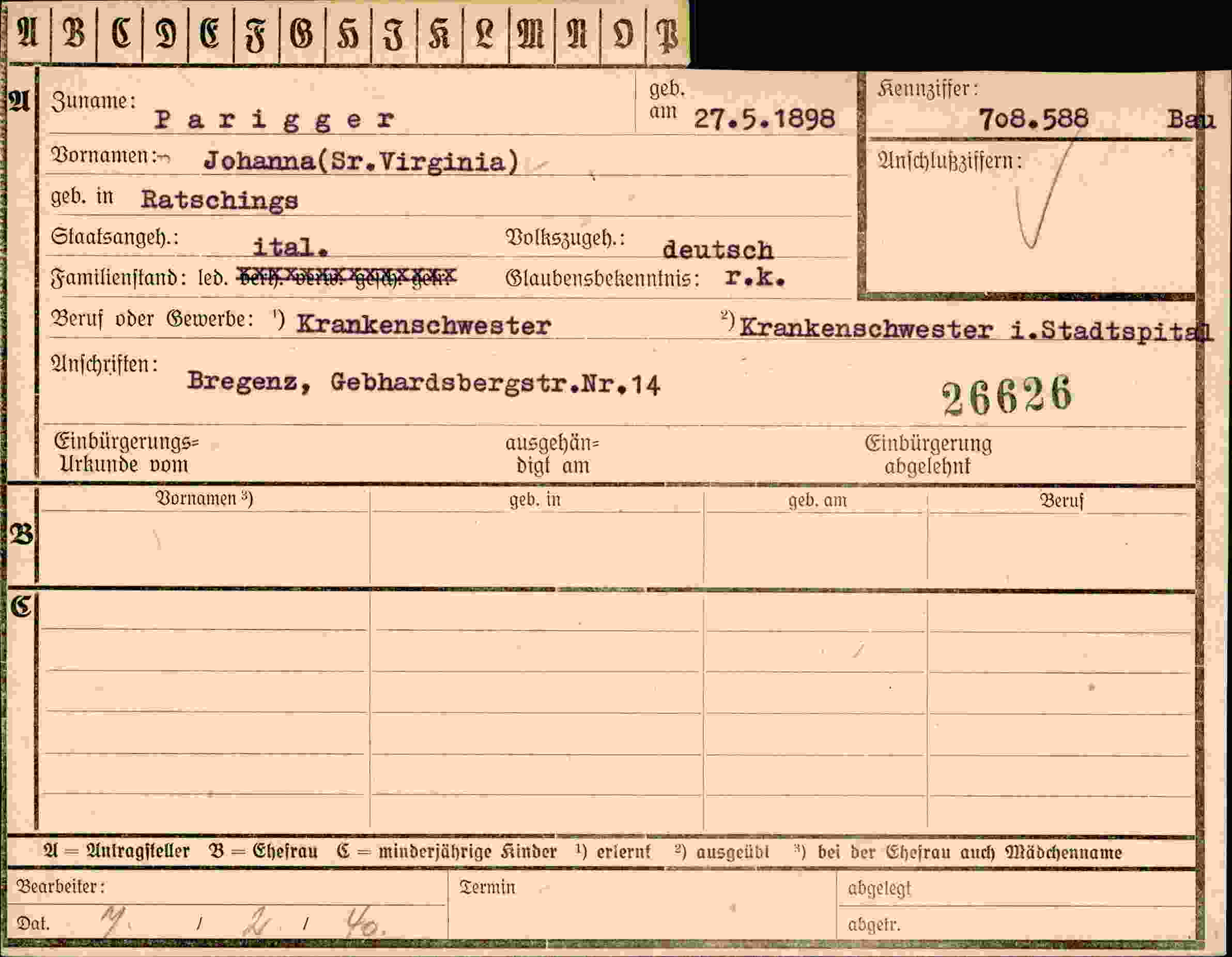 Vorderseite des Dokuments
