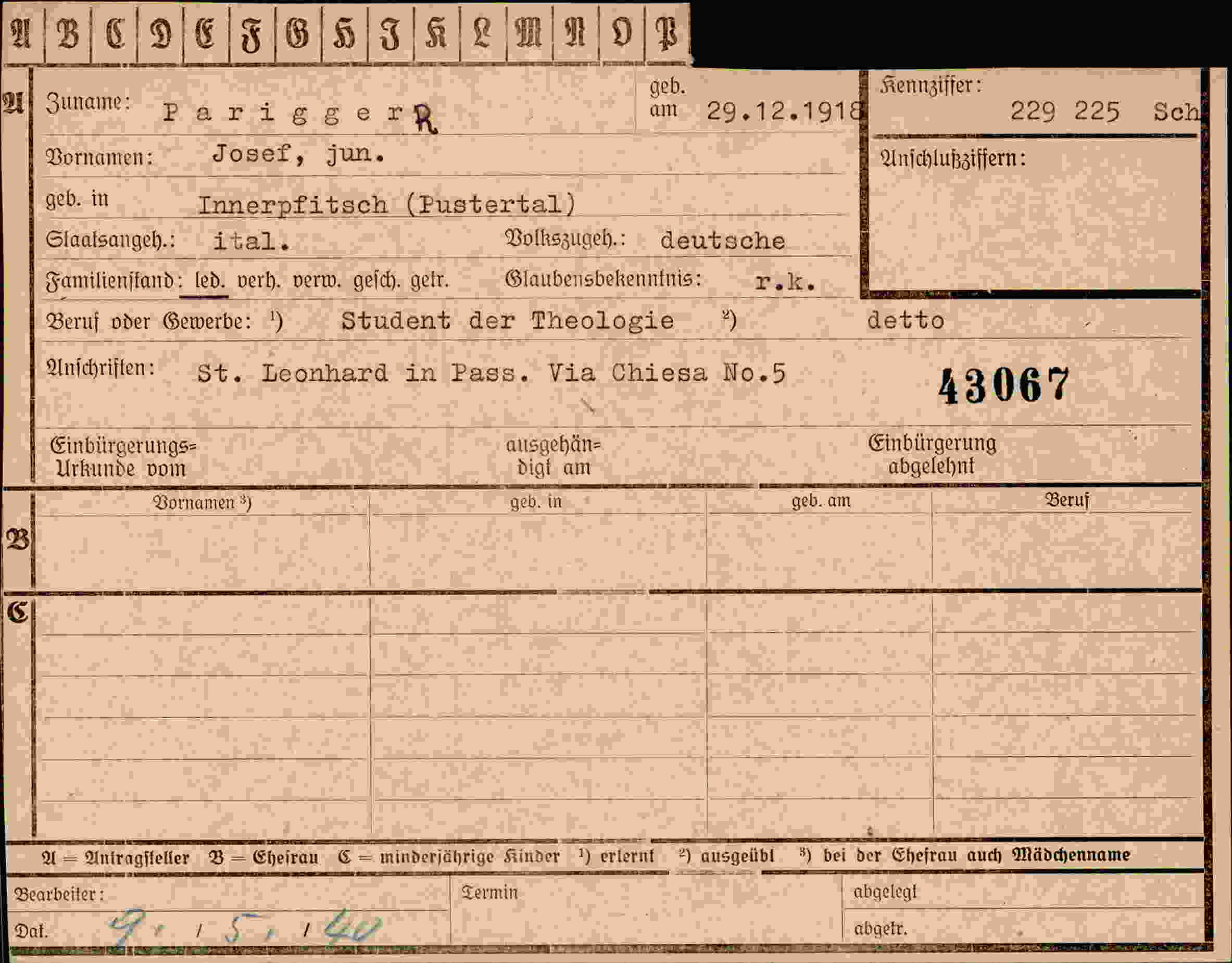 Dokument für Josef Pariggerk