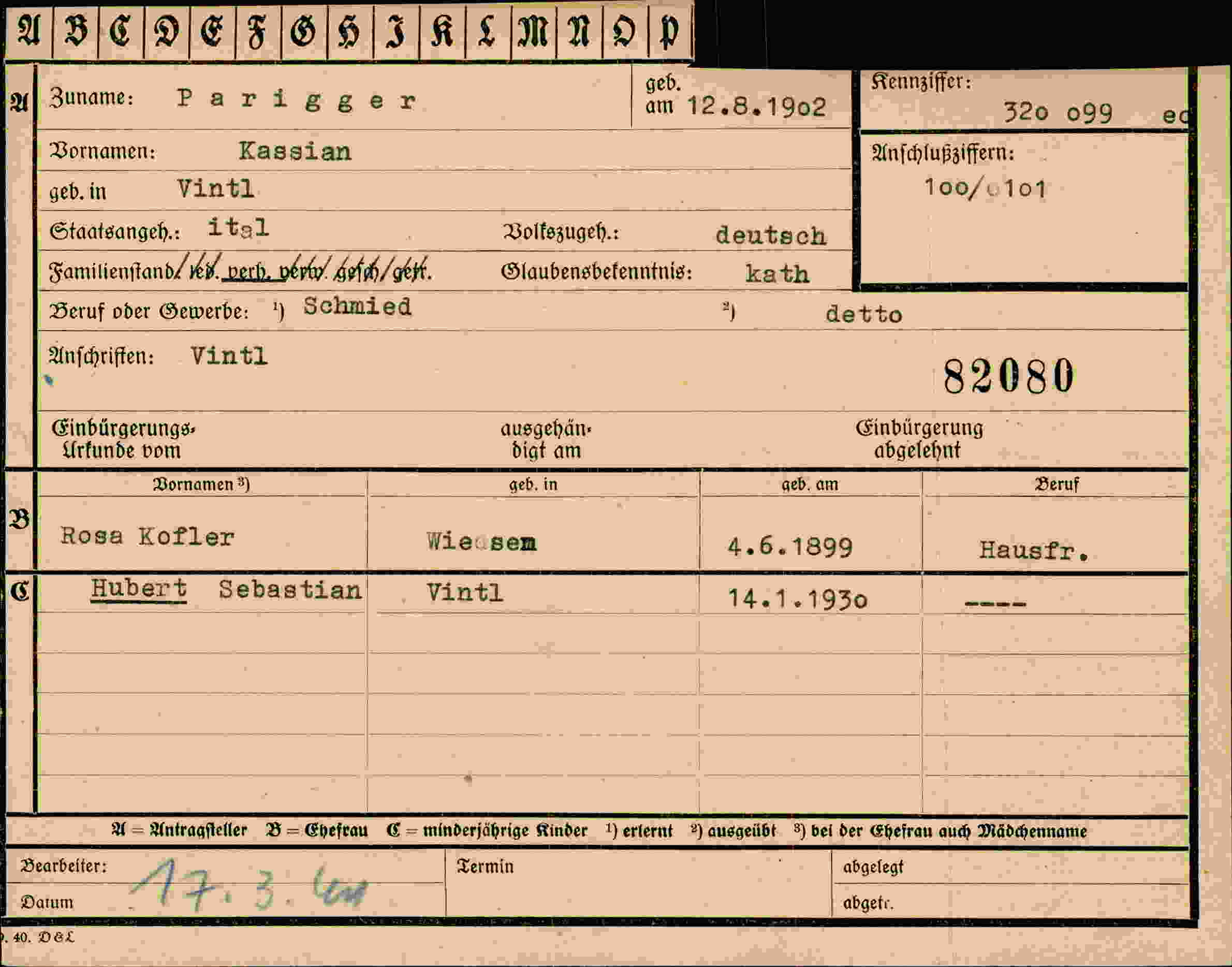 Dokument für Kassian Parigger