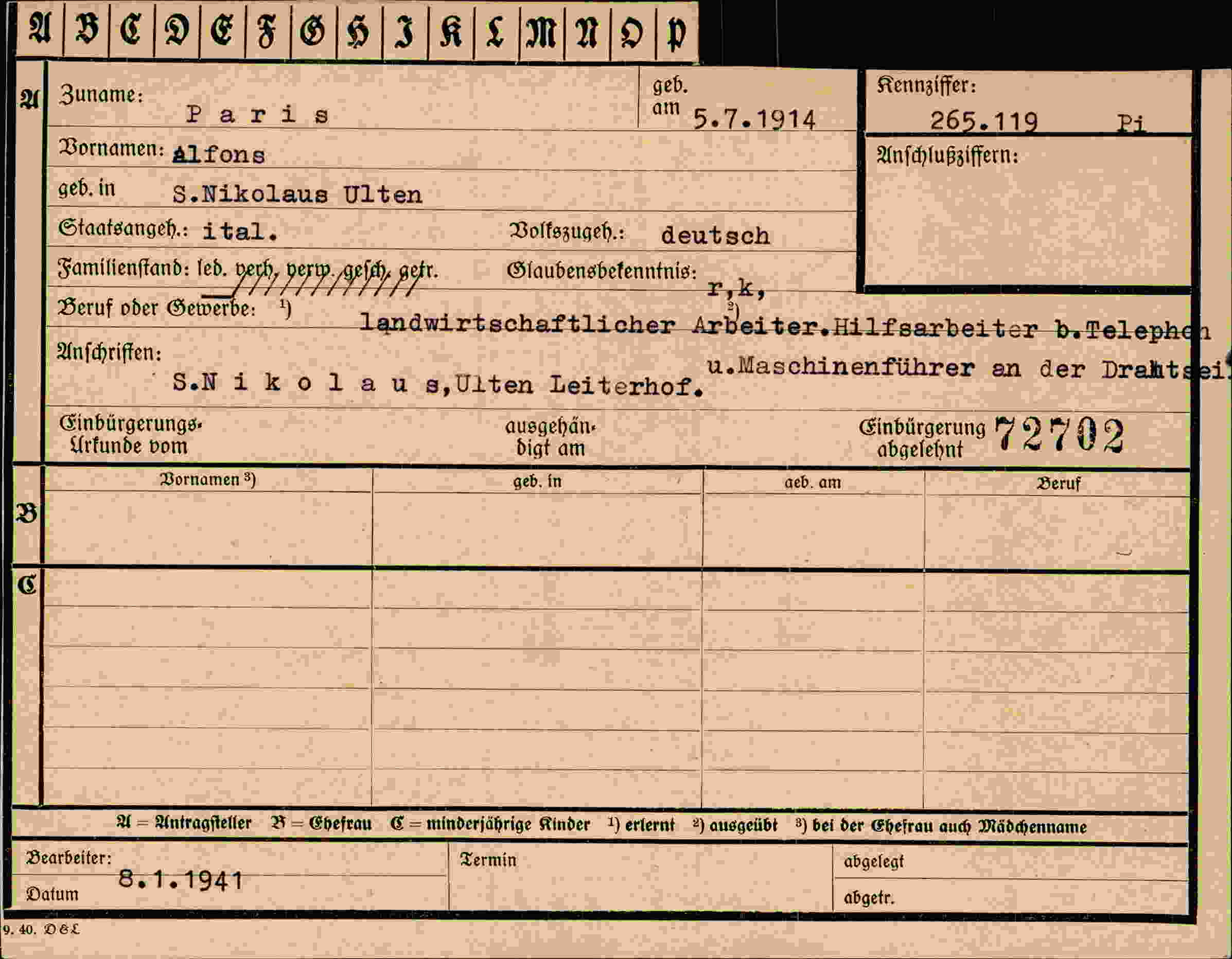 Vorderseite des Dokuments