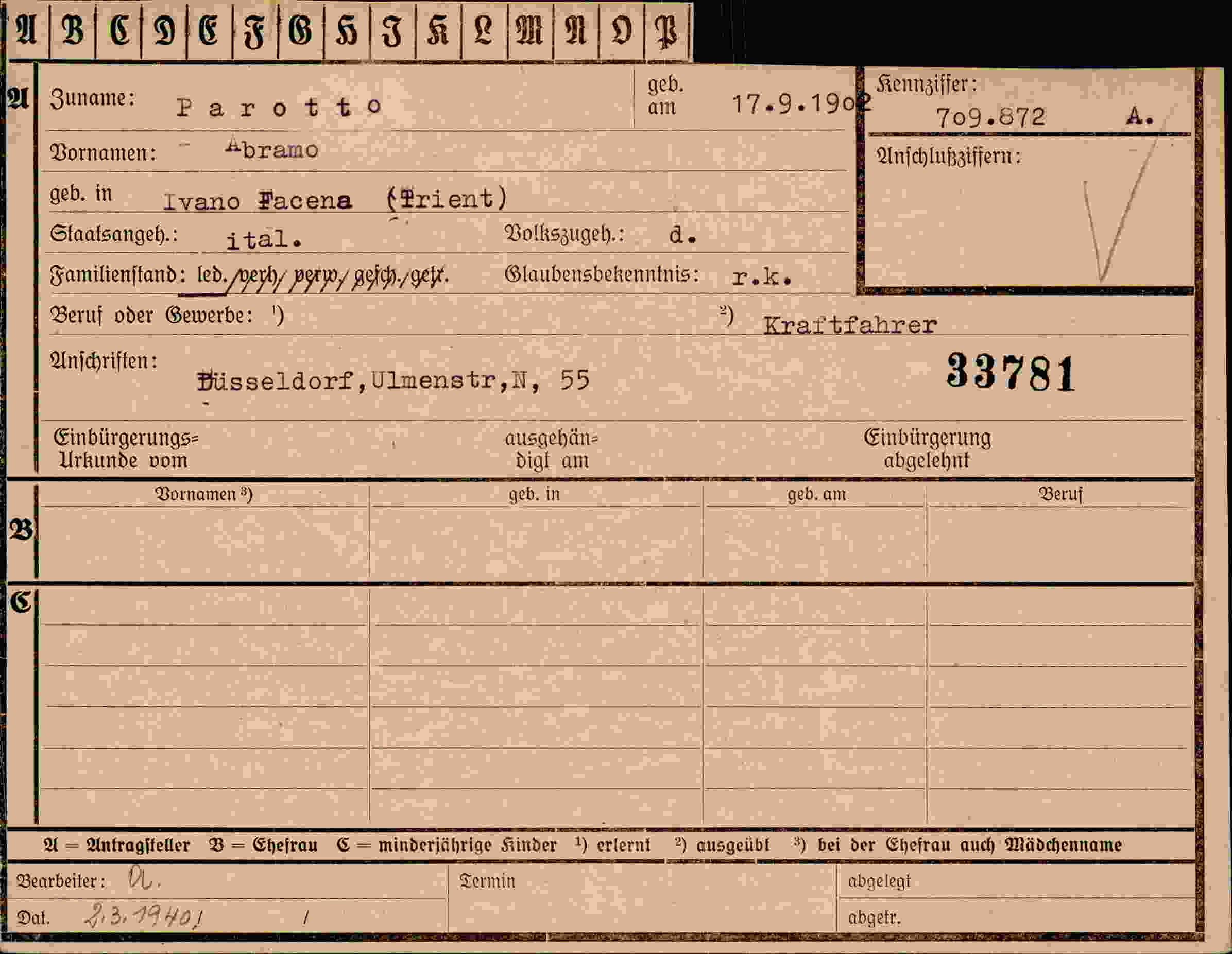 Dokument für Abramo Parotto