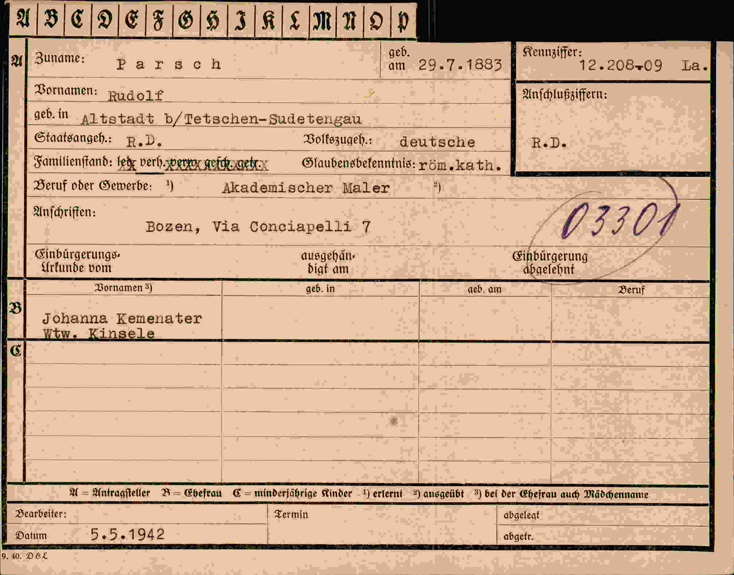 Dokument für Rudolf Parsch