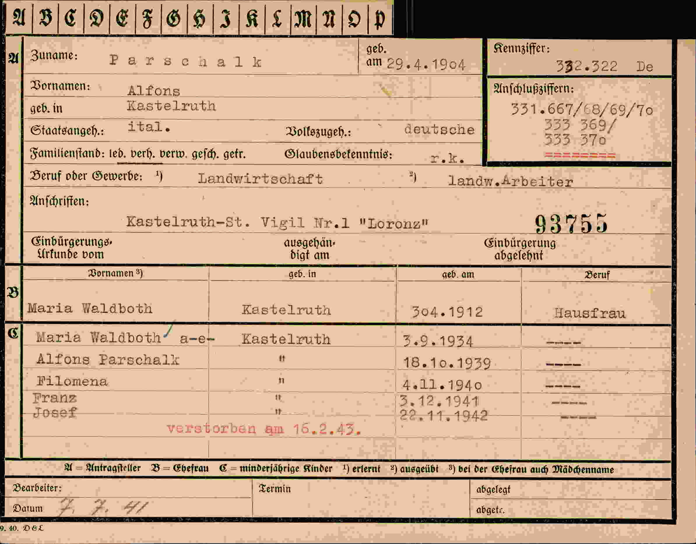 Dokument für Alfred Parschalk