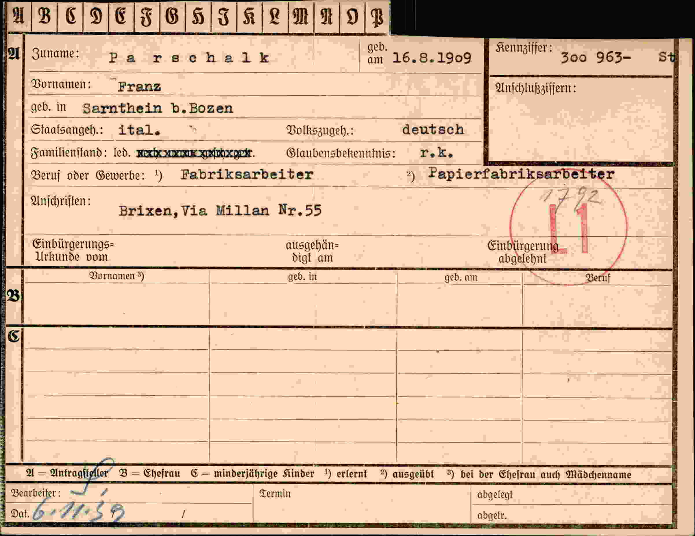 Dokument für Franz Parschalk