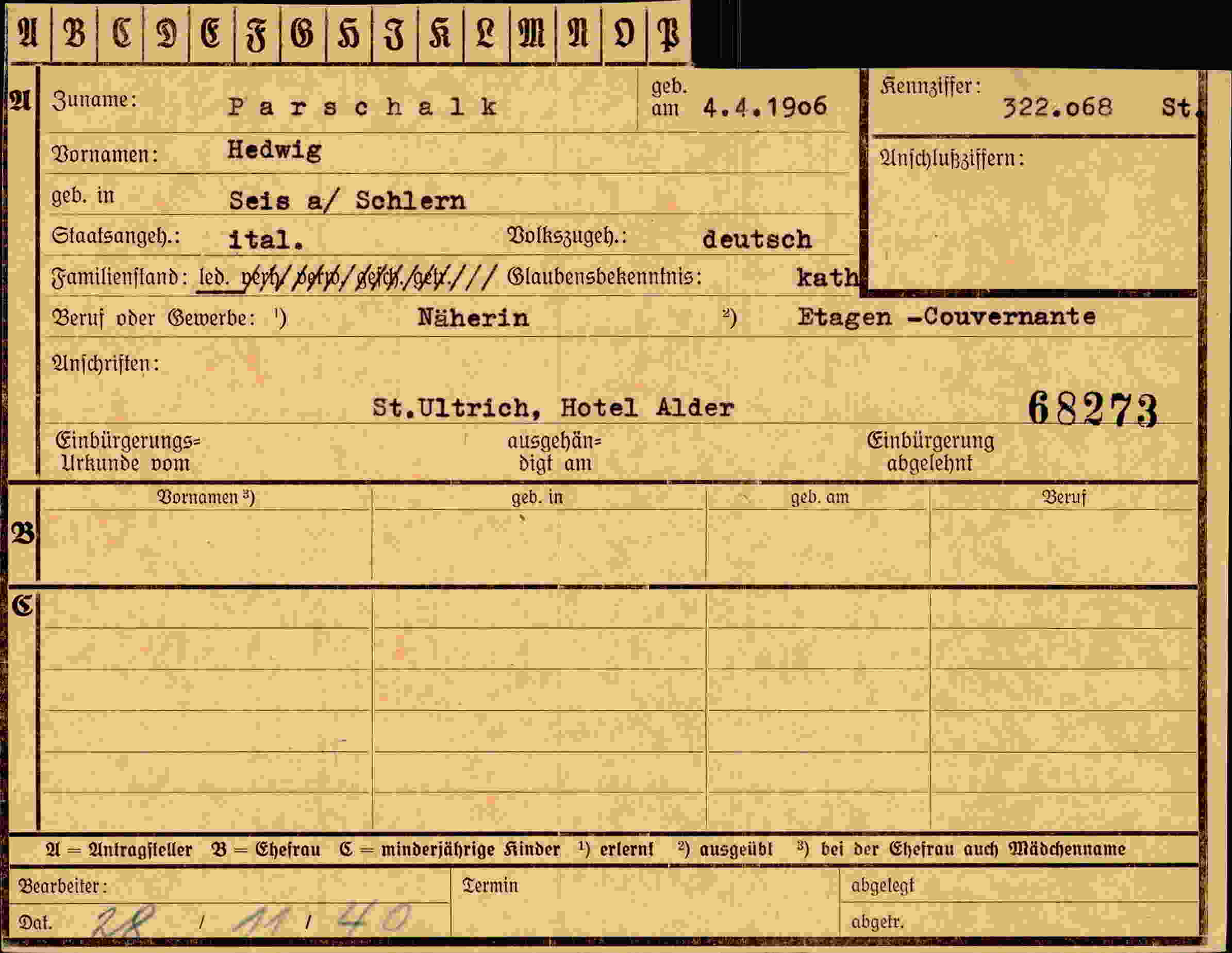 Dokument für Hedwig Parschalk