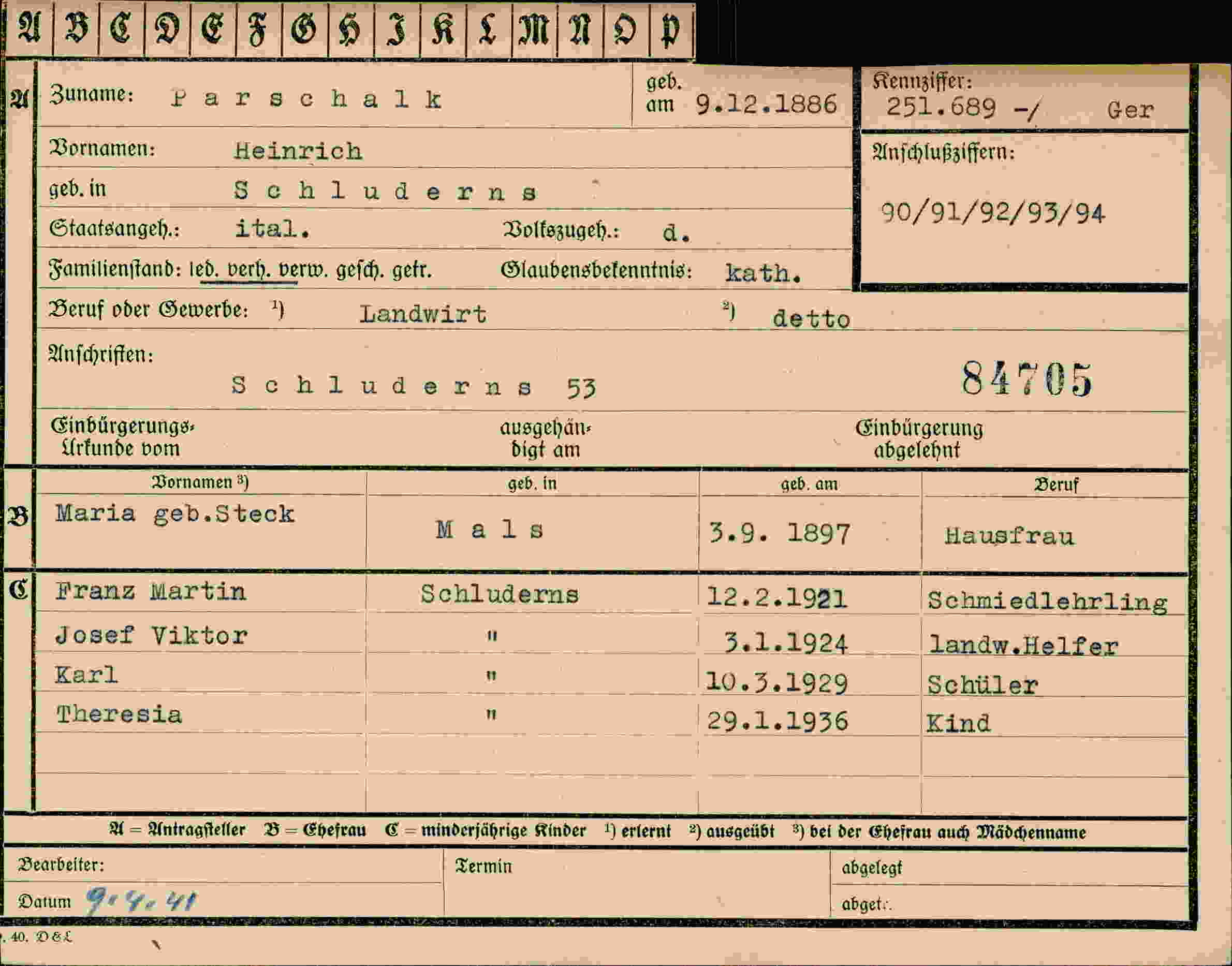 Dokument für Heinrich Parschalk