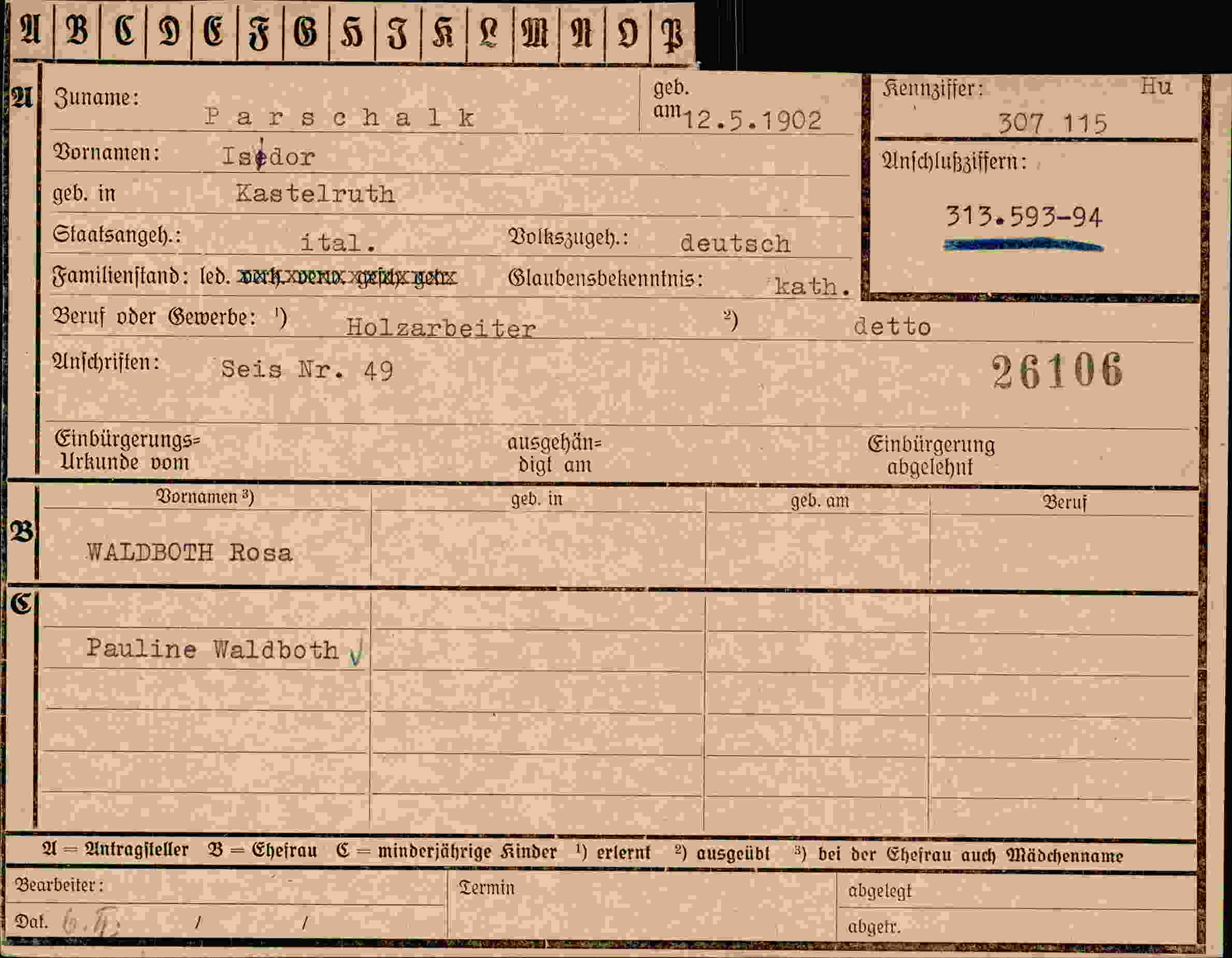 Dokument für Isedor Parschalk