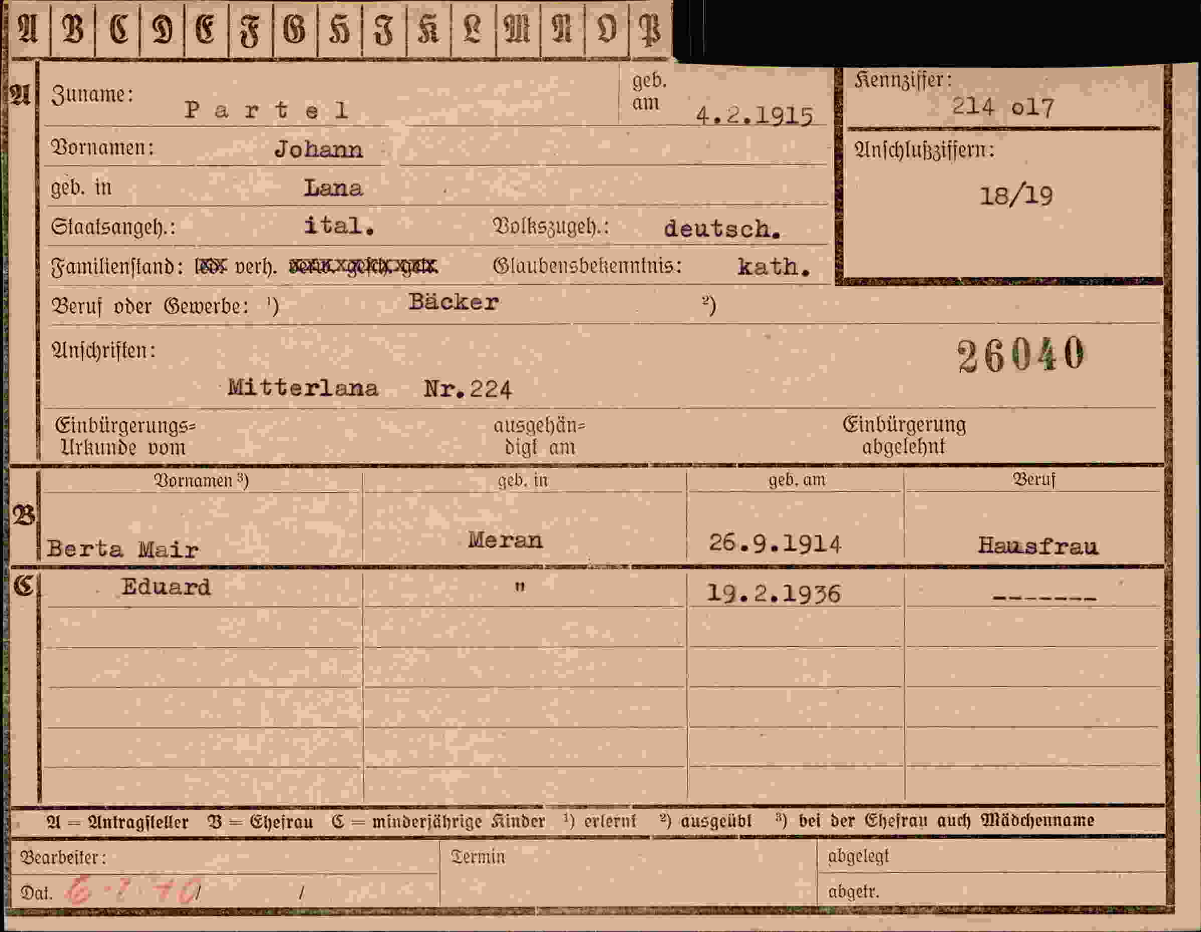 Vorderseite des Dokuments