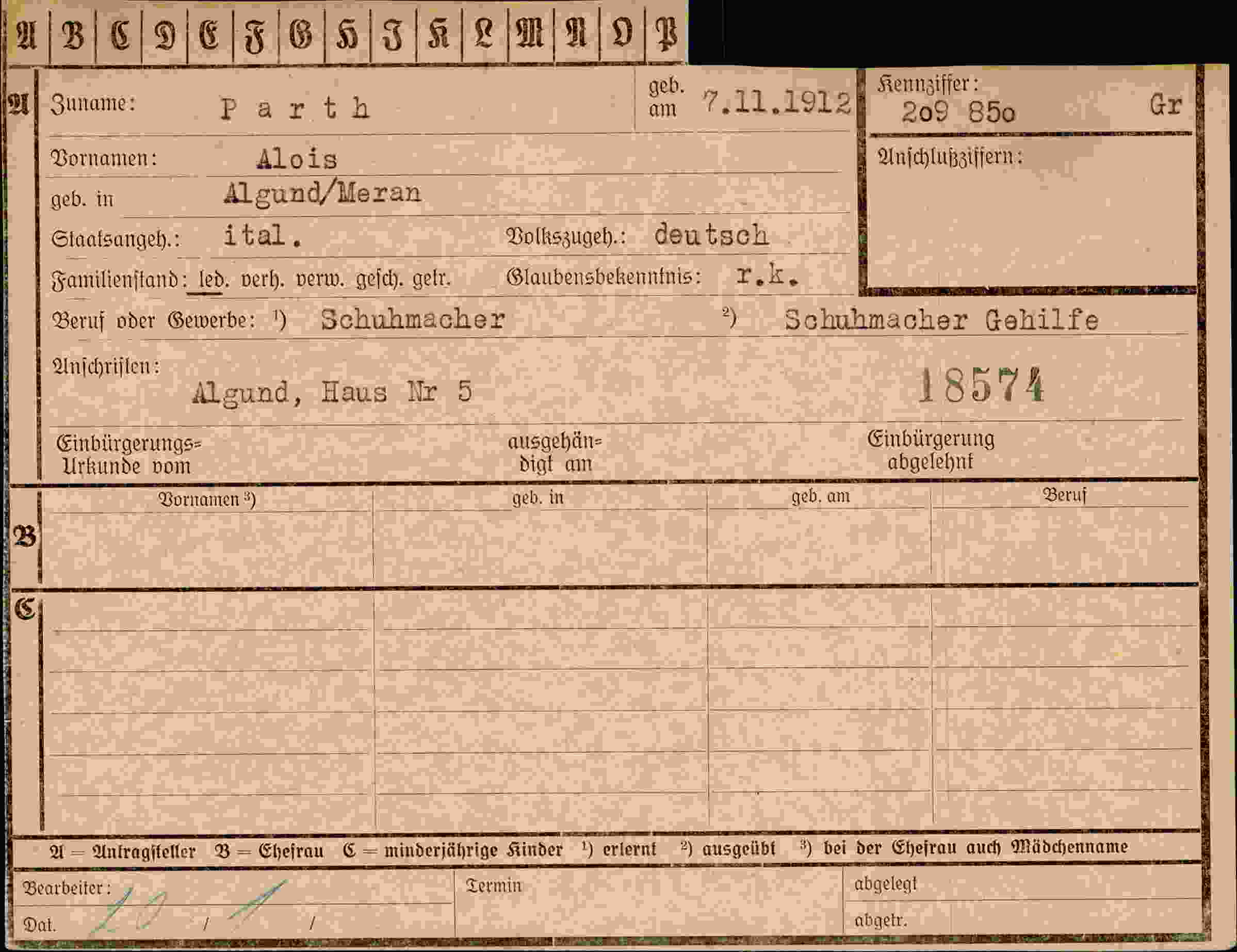Dokument für Alois Parth