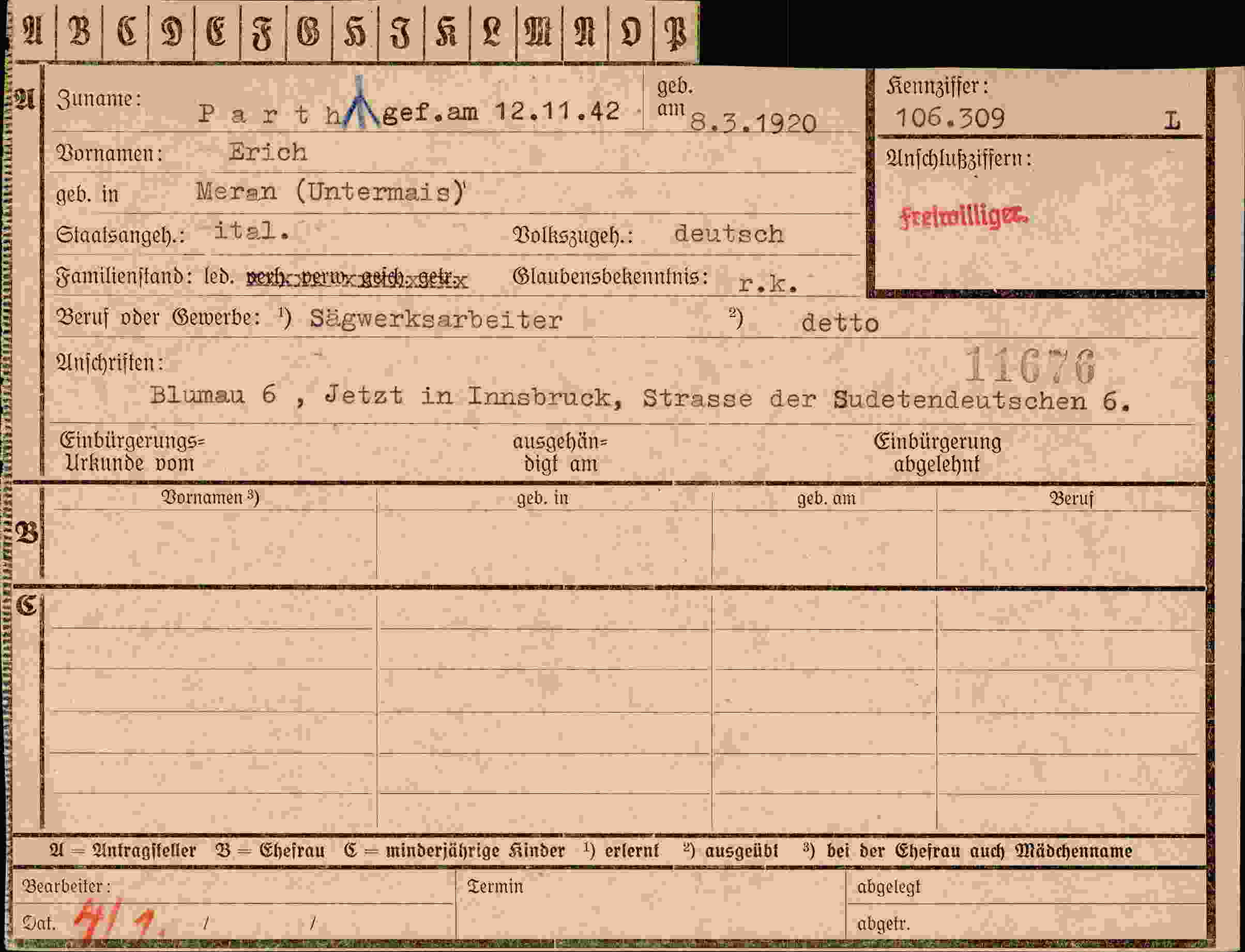 Dokument für Erich Parthagef