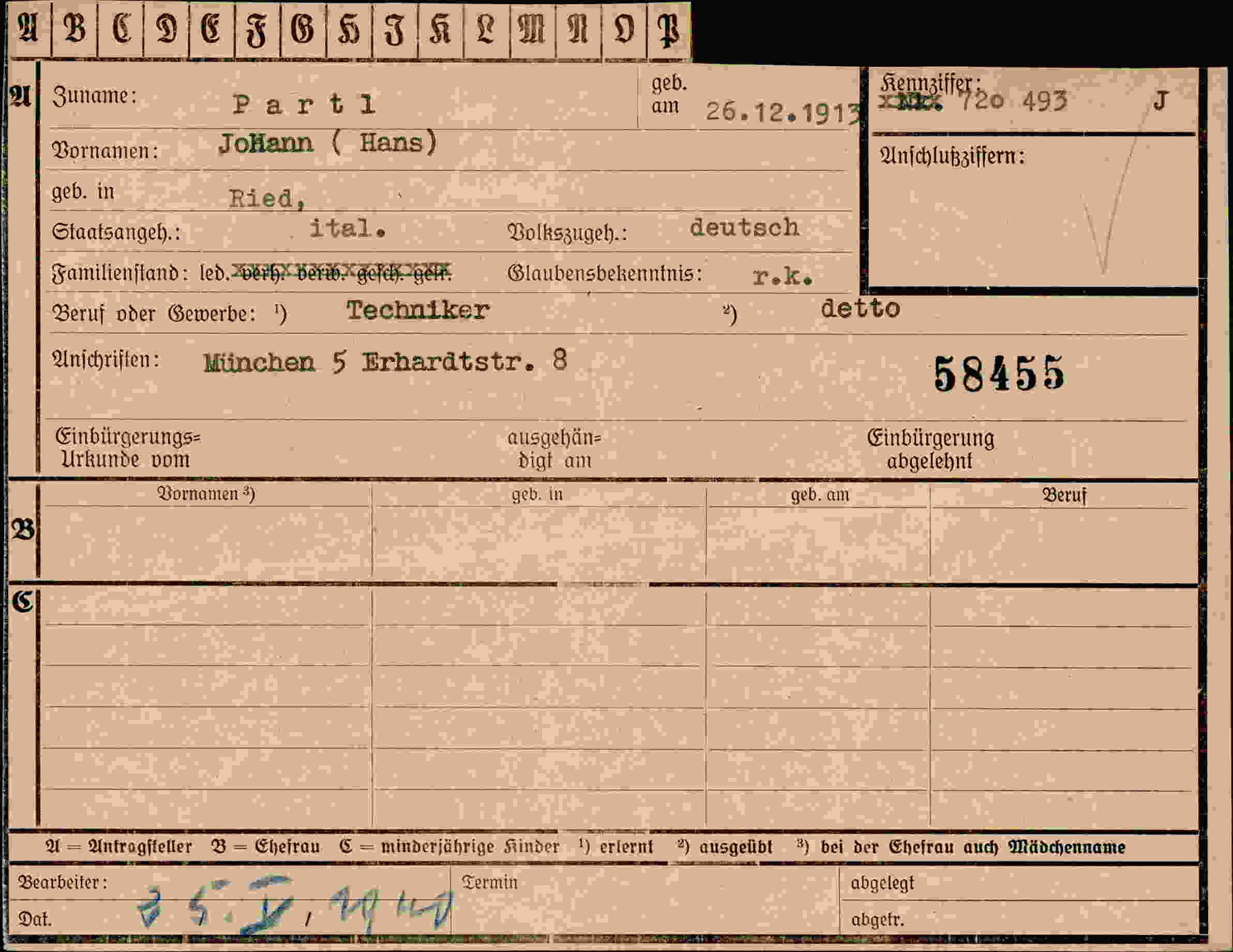 Vorderseite des Dokuments