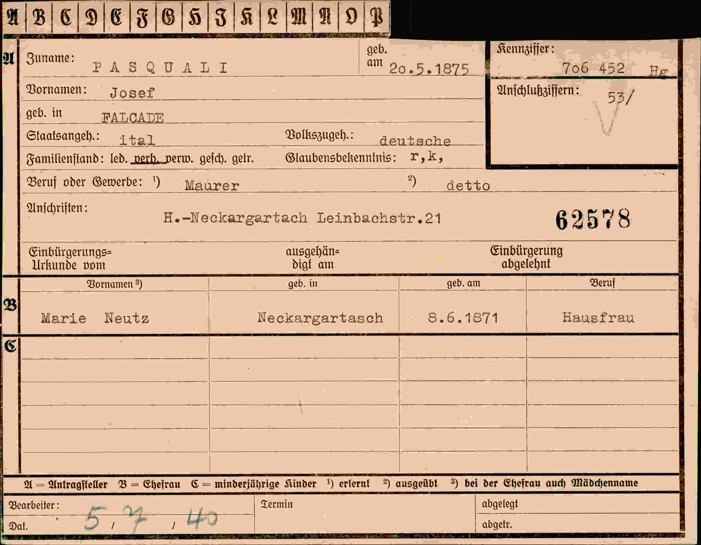 Vorderseite des Dokuments
