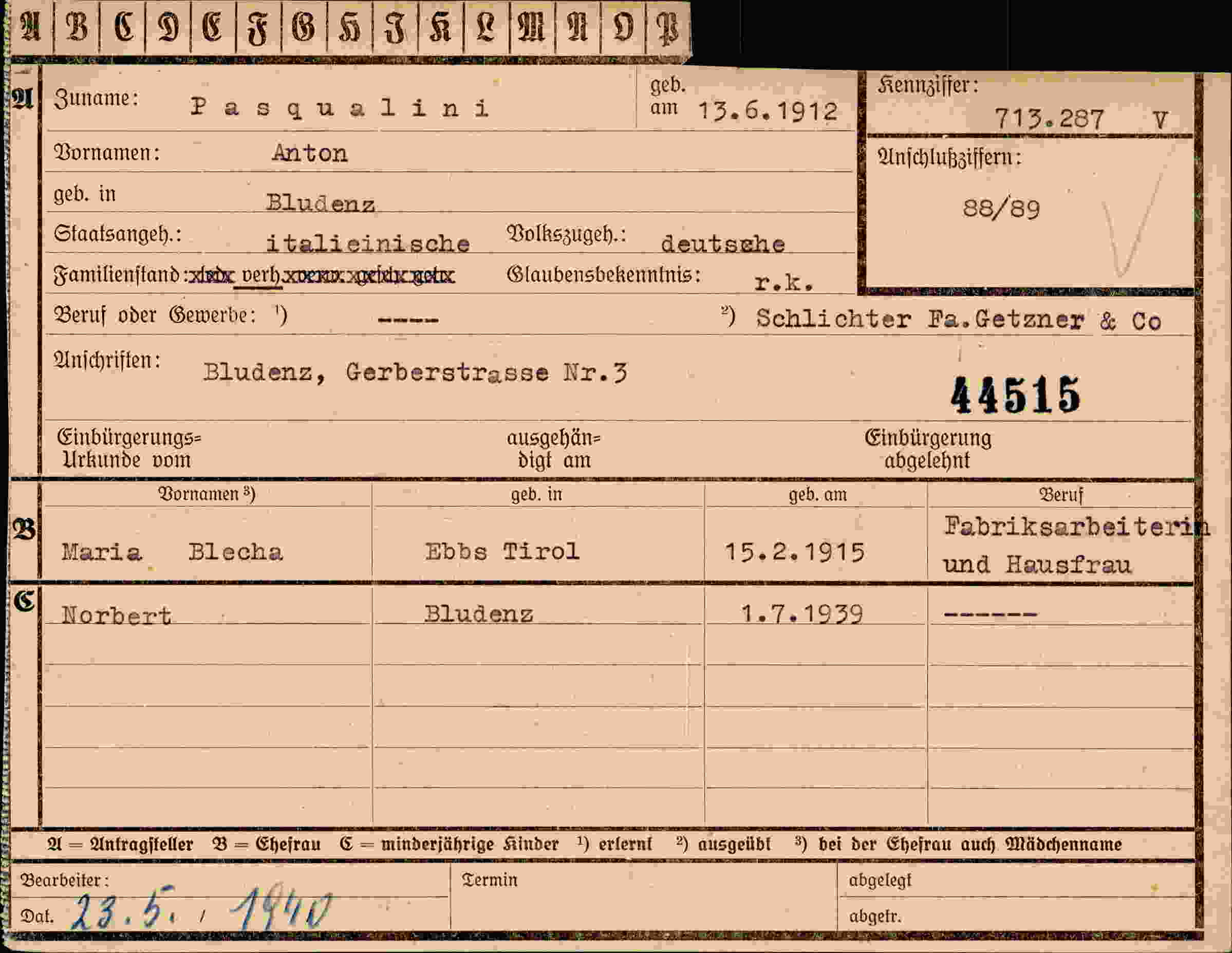 Dokument für Anton Pasqualini
