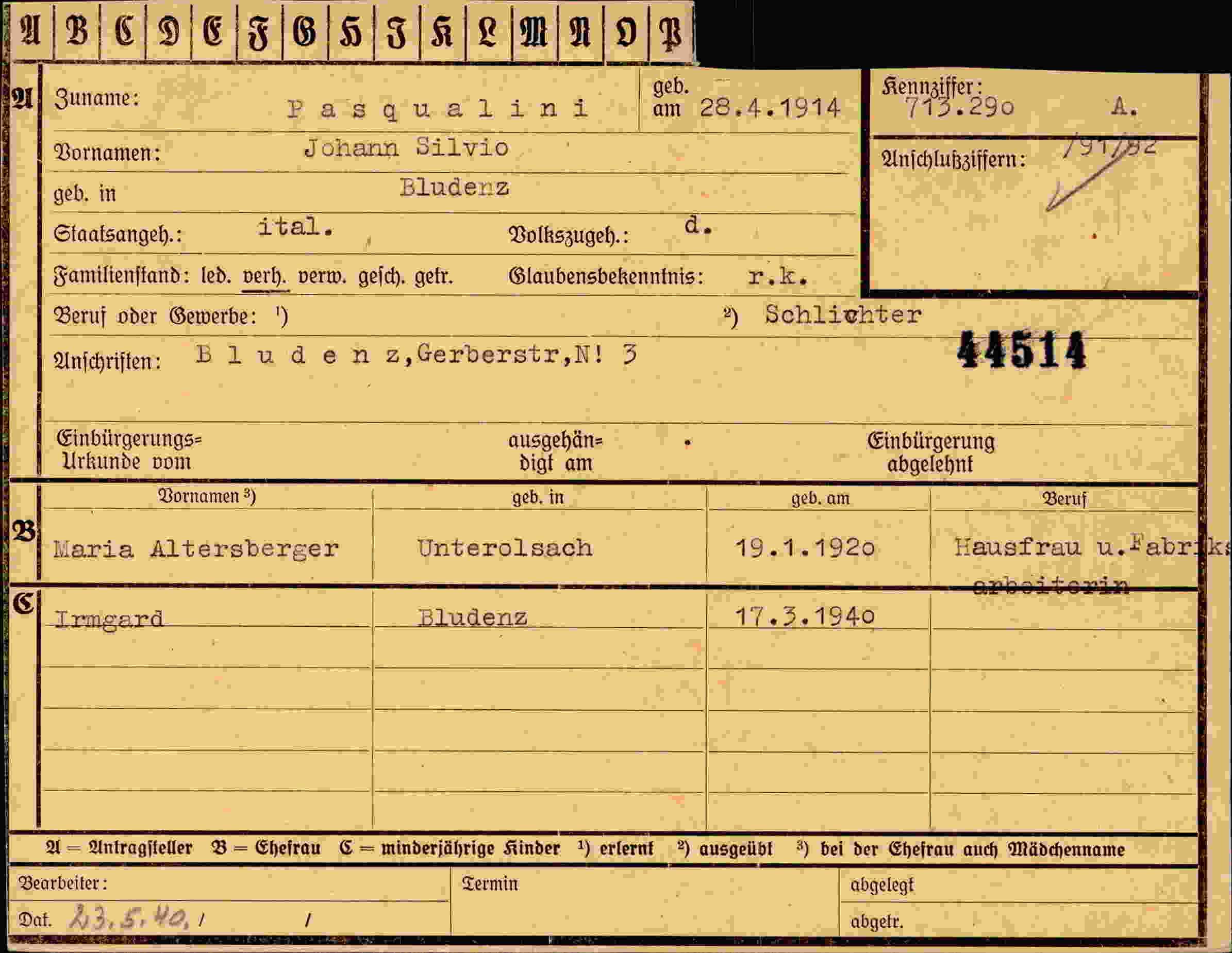 Dokument für Johann Silvio Pasqualini