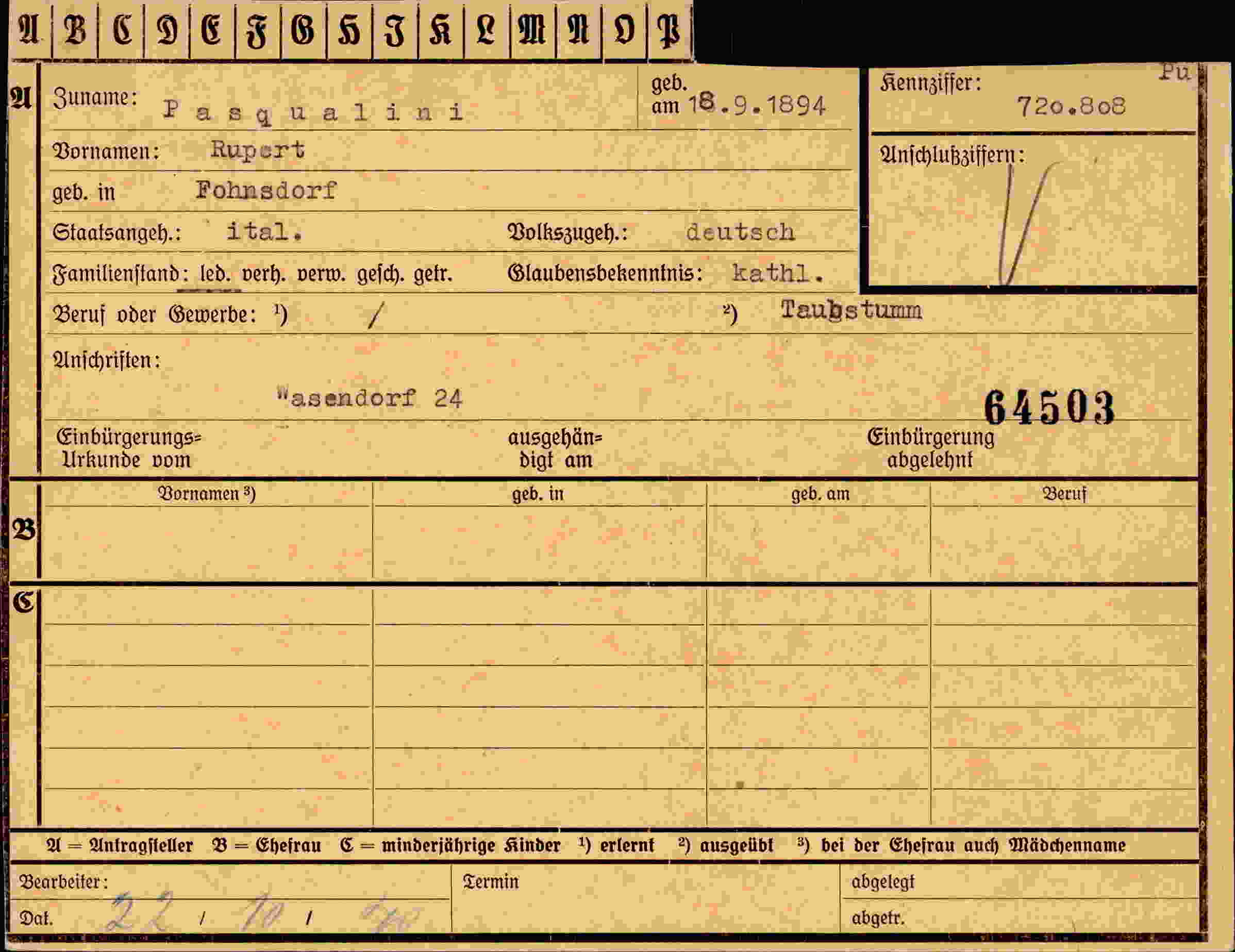 Dokument für Rupert Pasqualini