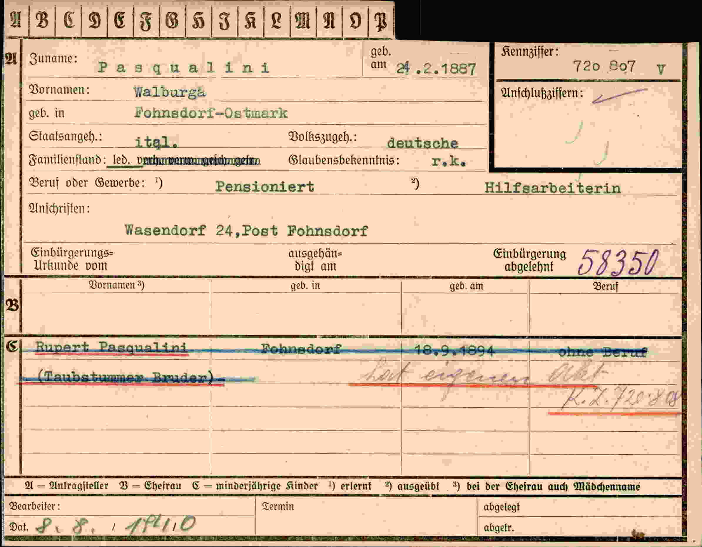 Dokument für Walburga Pasqualini