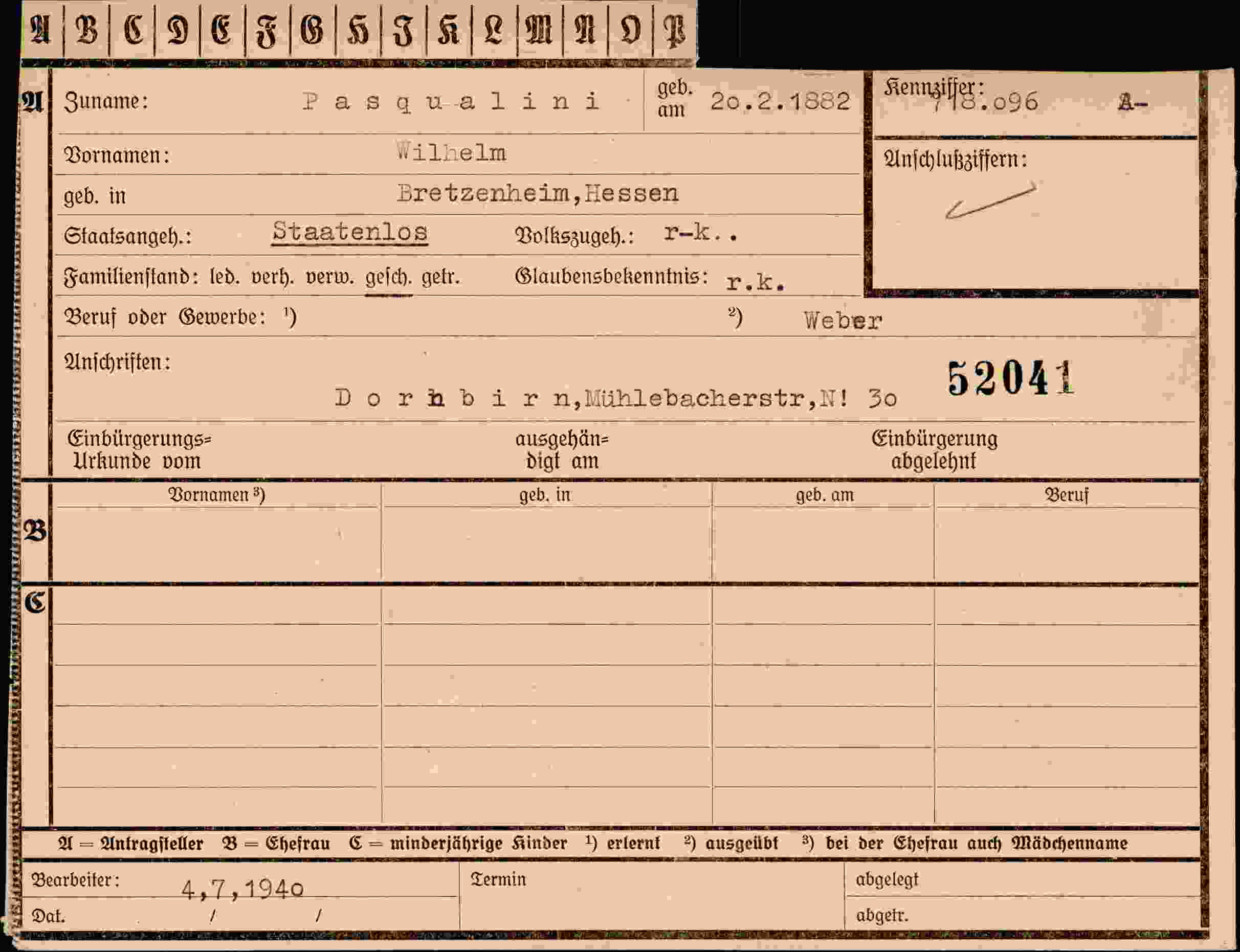 Dokument für Wilhelm Pasqualini