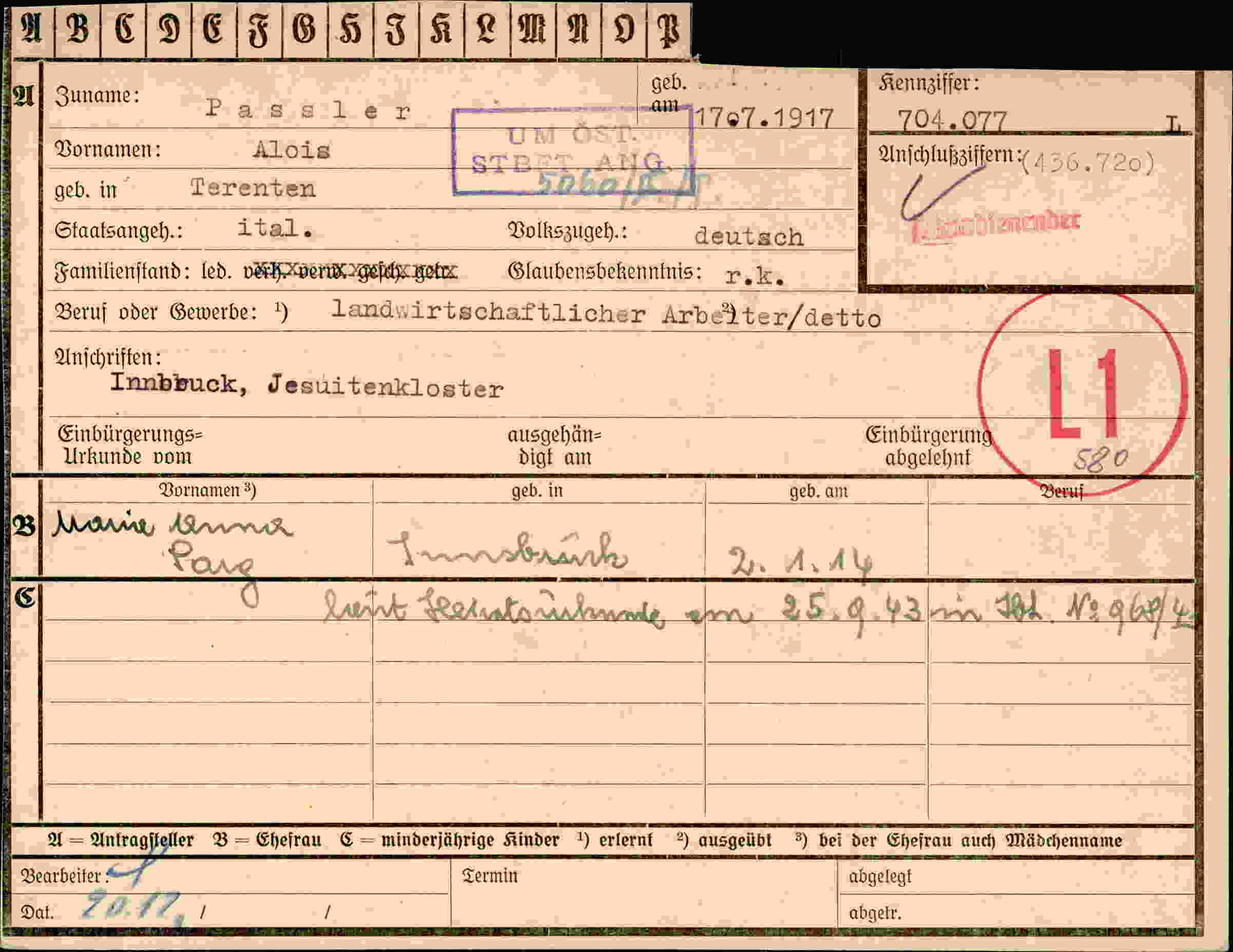 Dokument für Alois Passler