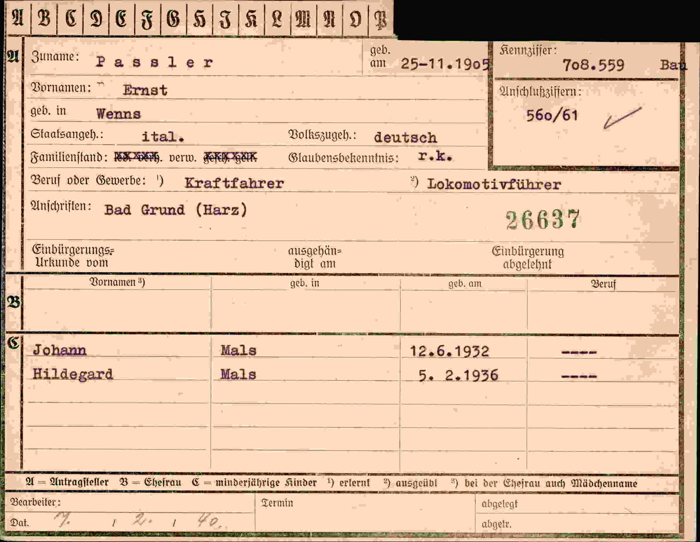 Dokument für Ernst Passler