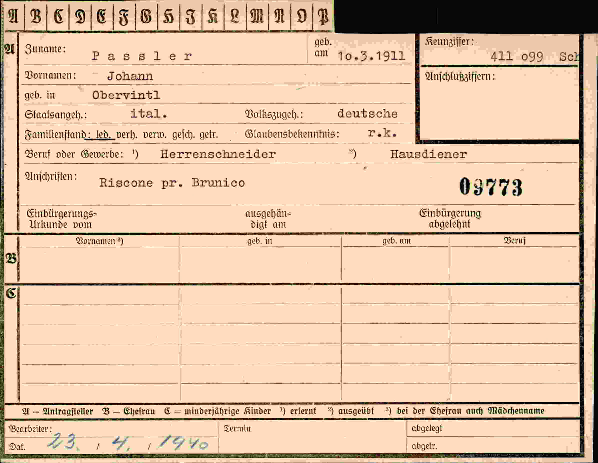 Dokument für Johann Passler