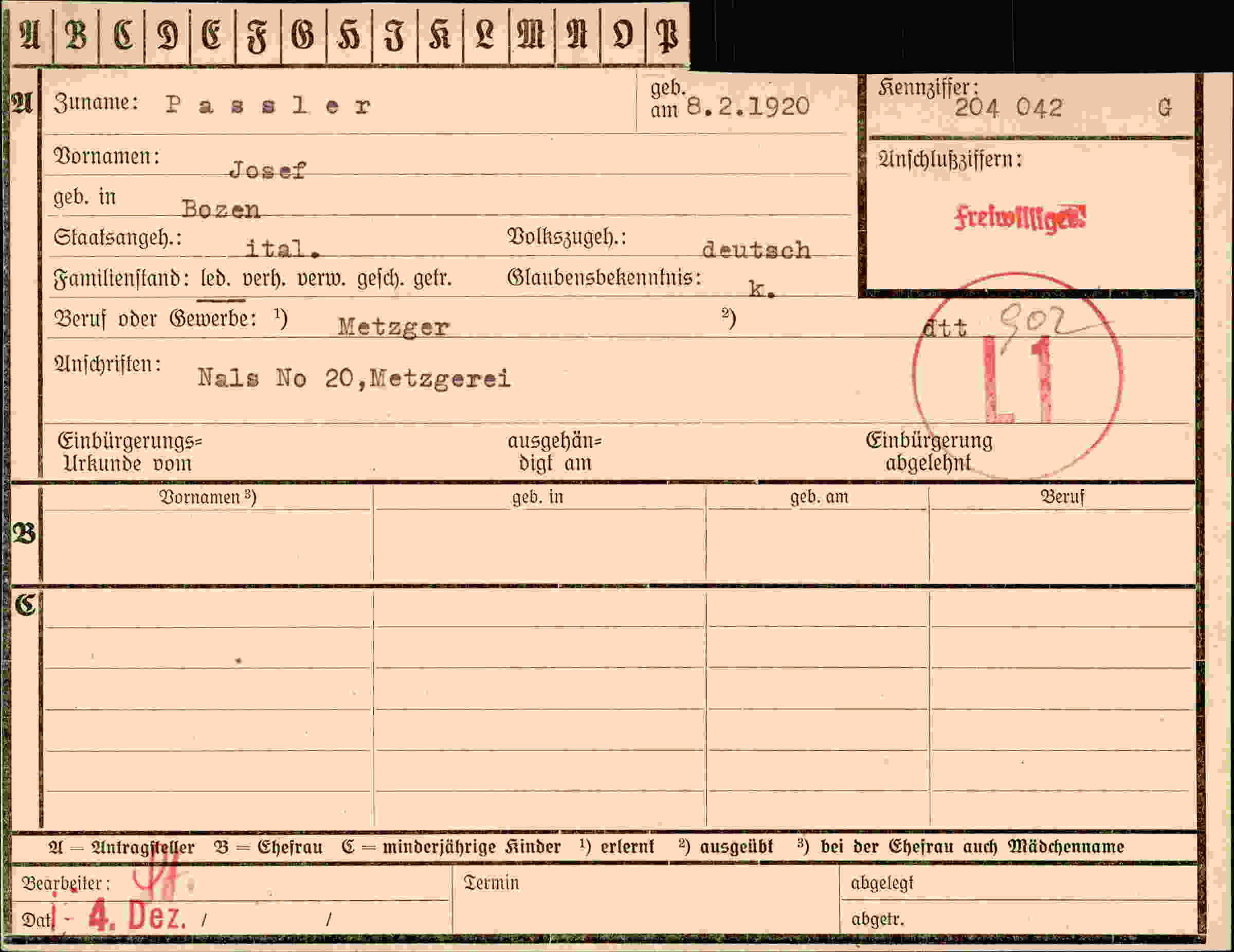 Dokument für Josef Passler