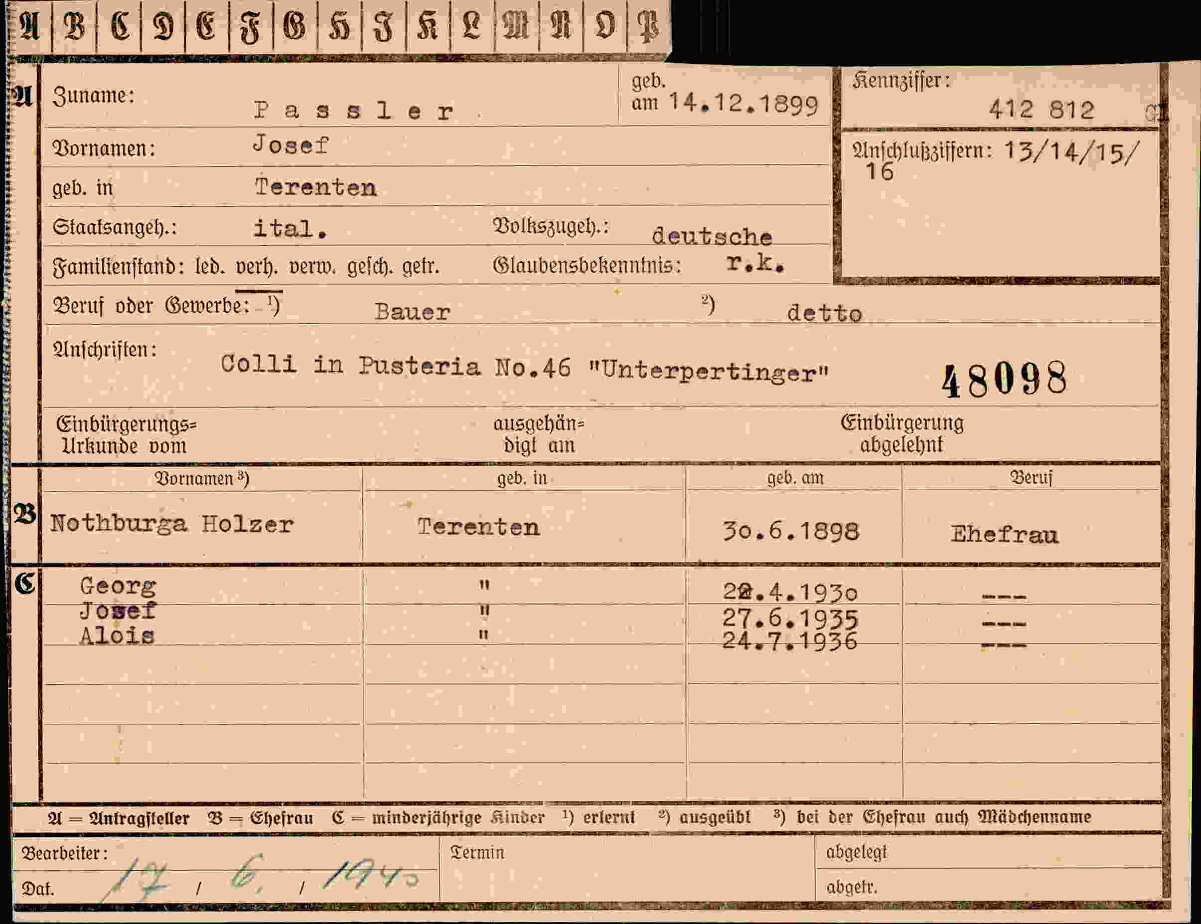 Dokument für Josef Passler