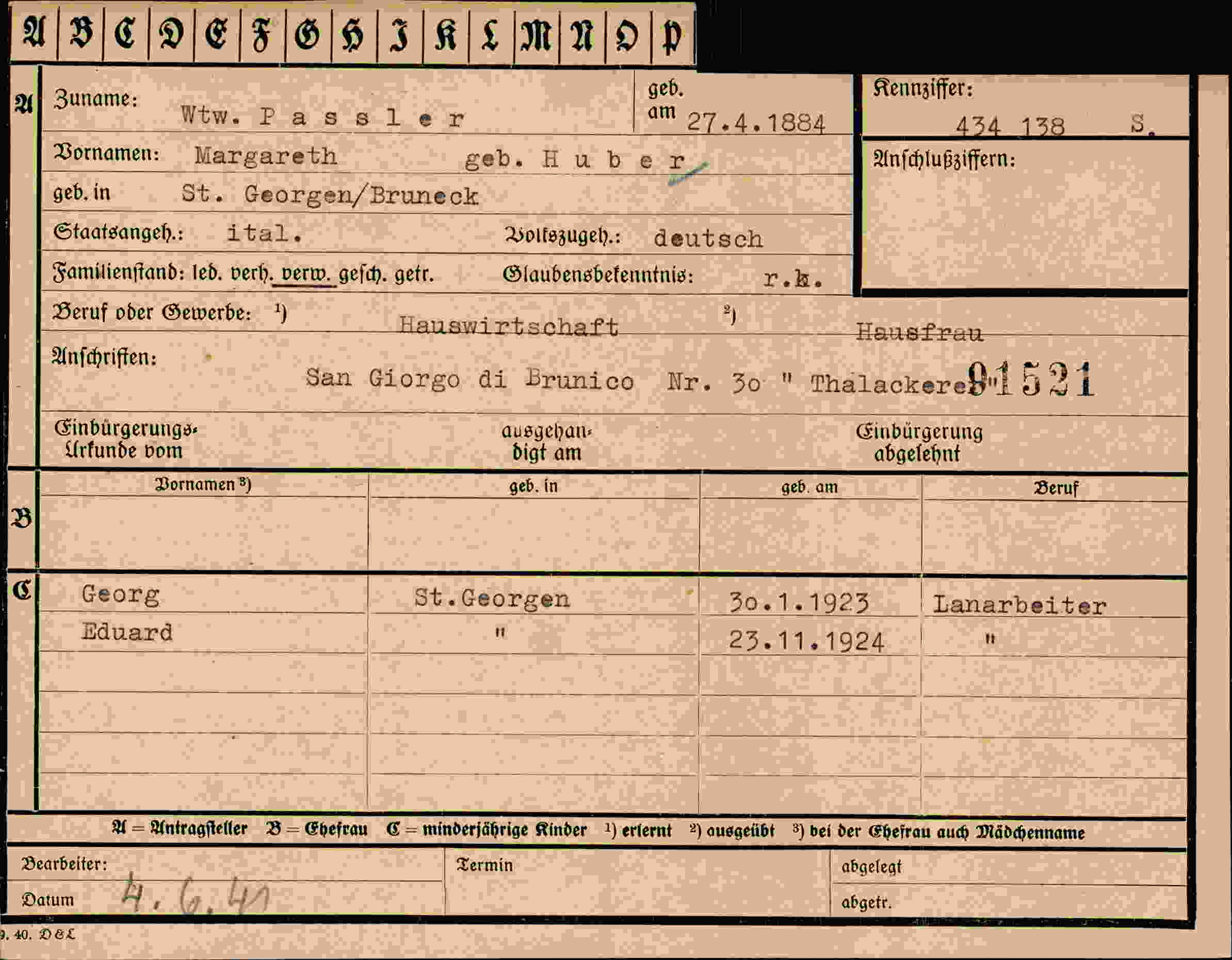 Dokument für Margareth Passler