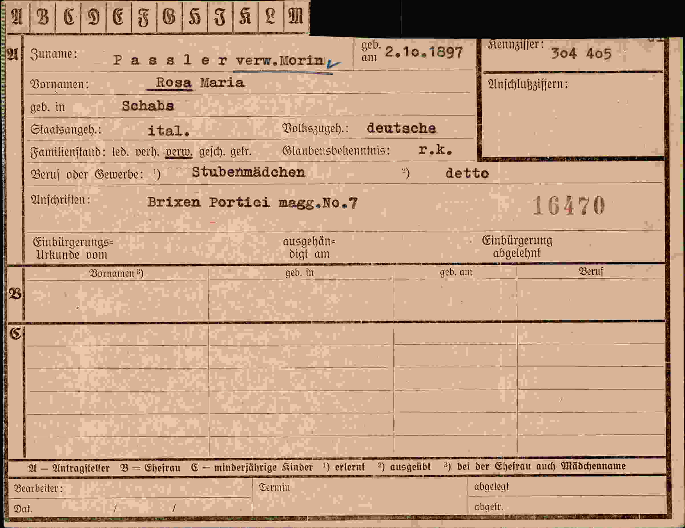 Dokument für Rosa Maria Passler