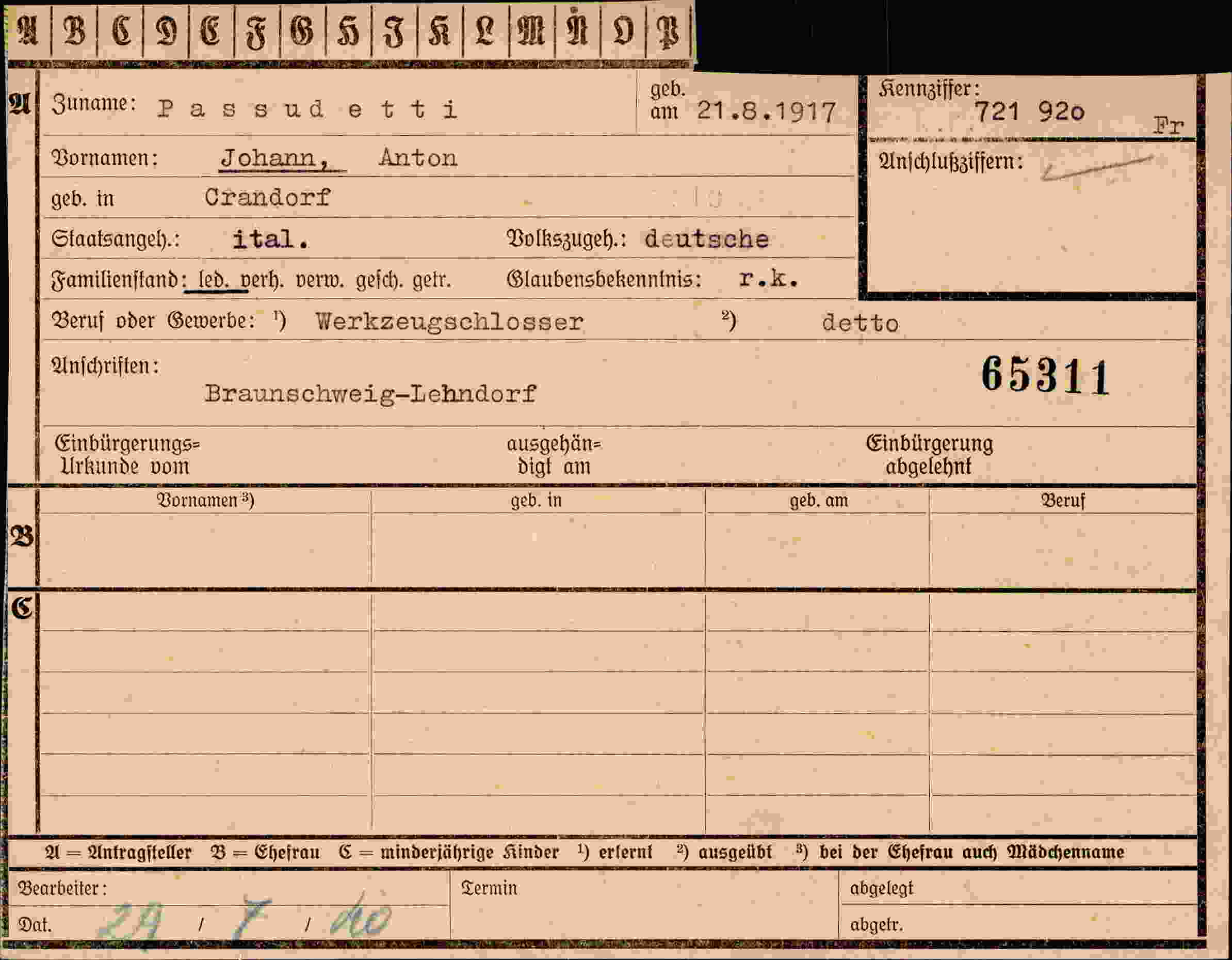 Dokument für Johann Anton Passudetti