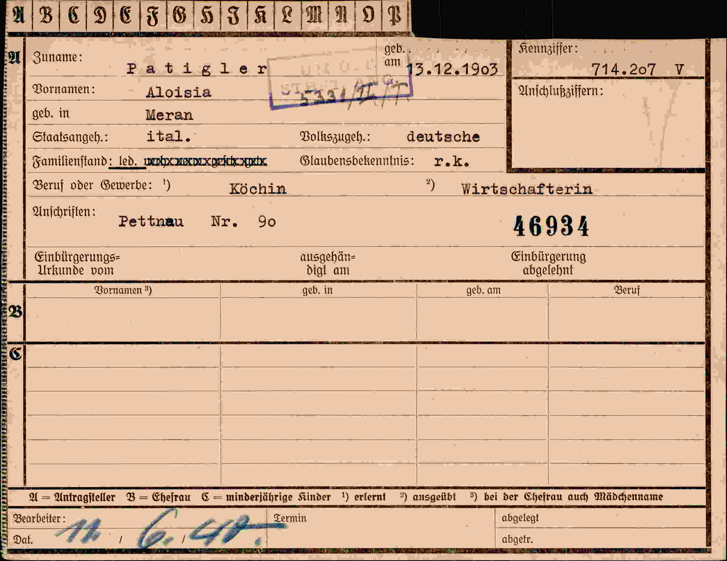 Dokument für Aloisia Patigler