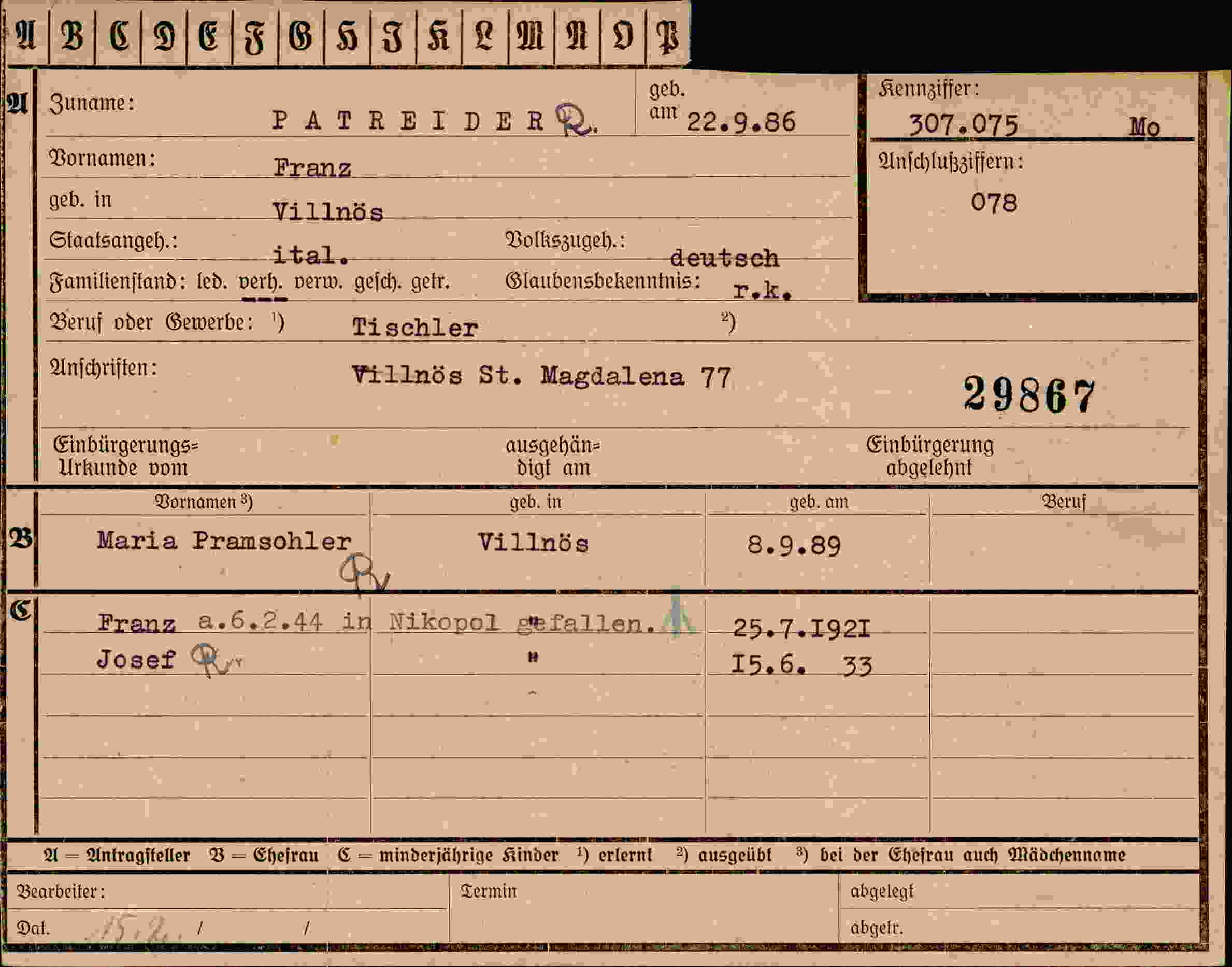 Vorderseite des Dokuments