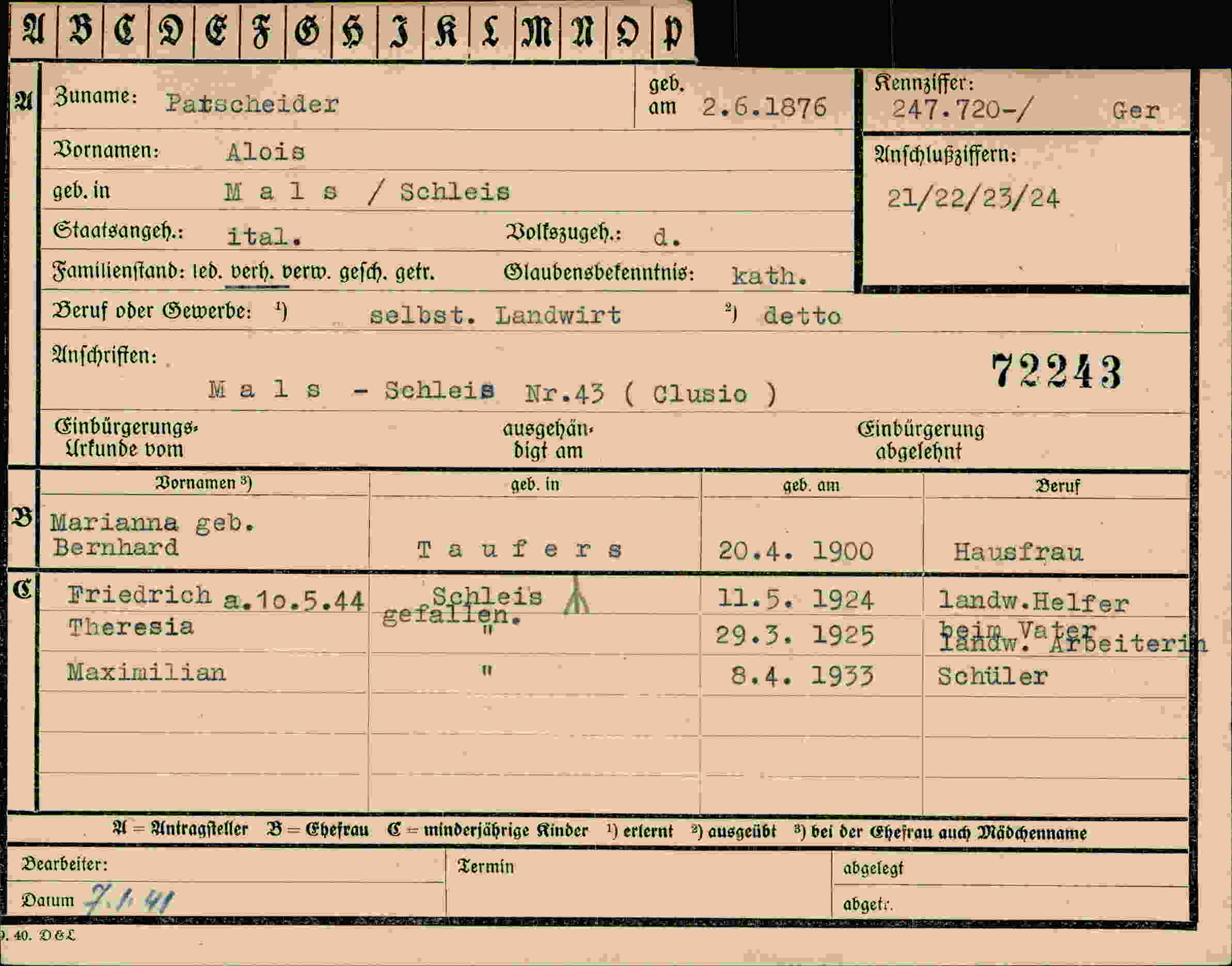 Dokument für Alois Parscheider