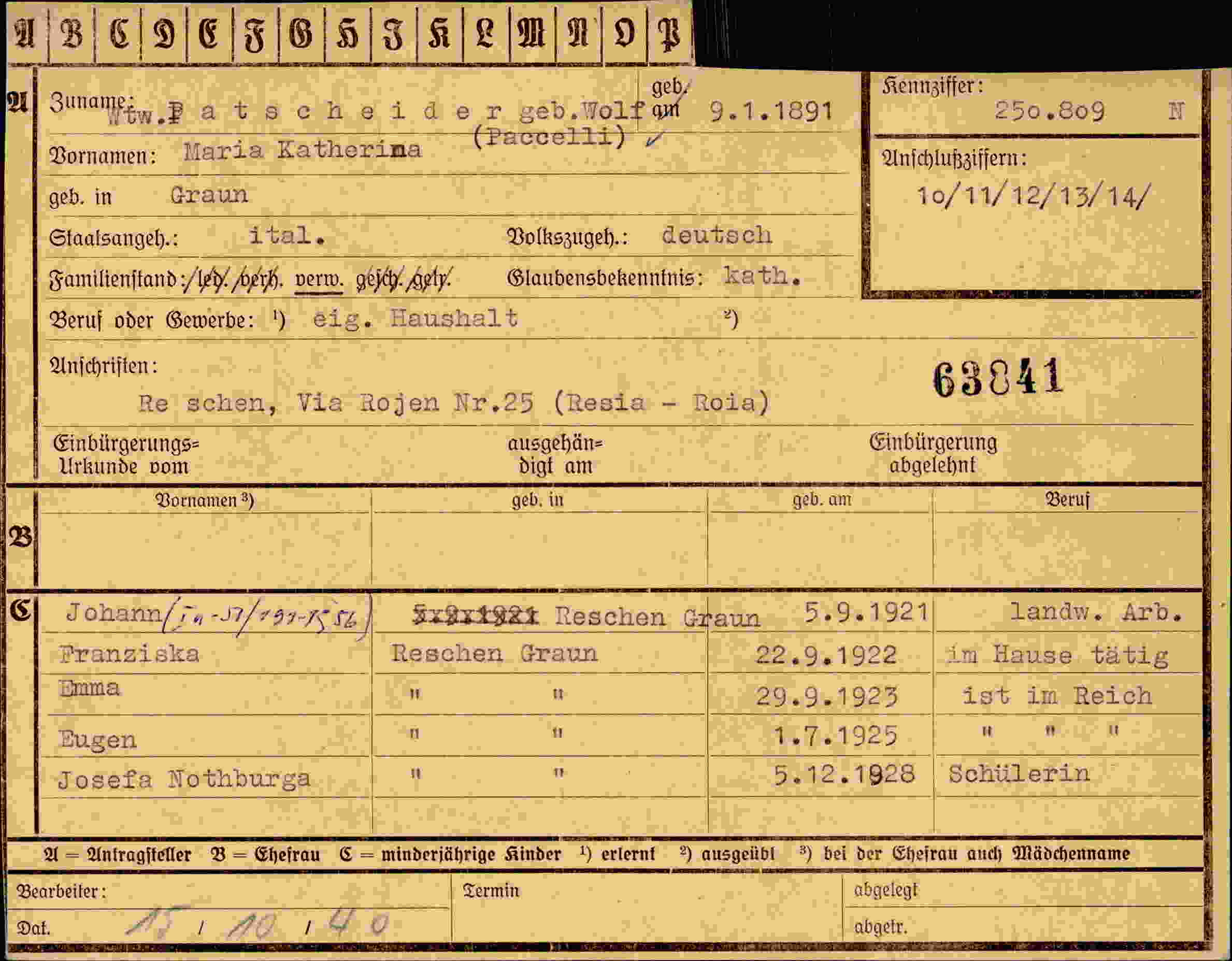 Dokument für Maria Katherina Patscheider