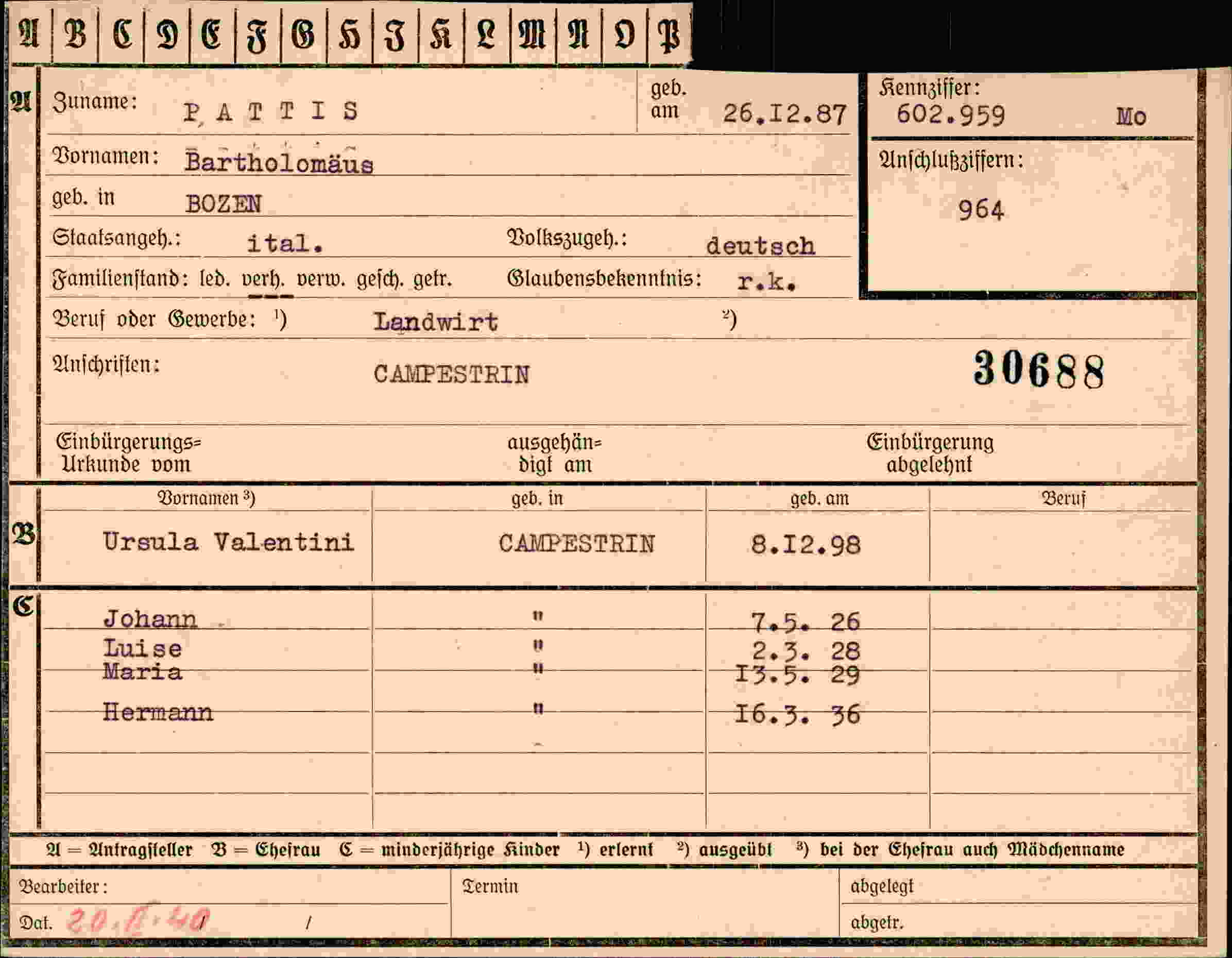 Vorderseite des Dokuments