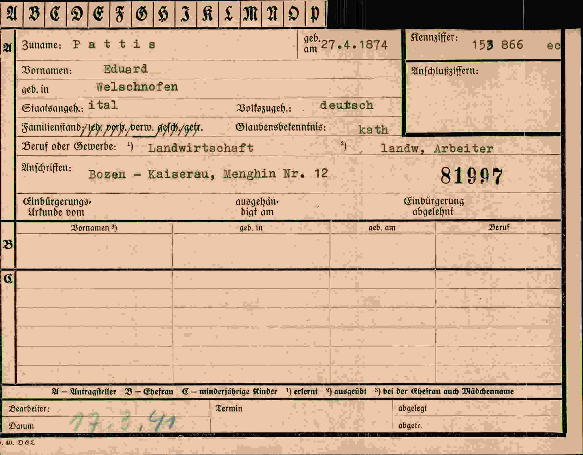Vorderseite des Dokuments