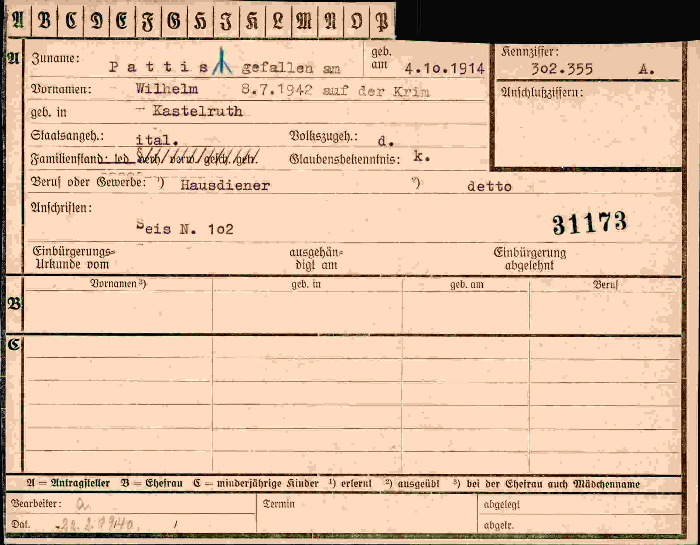 Dokument für Wilhelm Pattisk