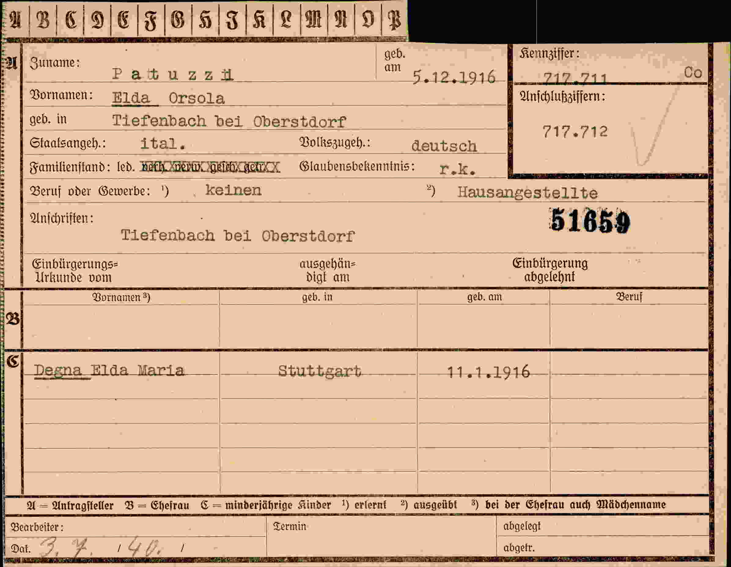 Dokument für Elda Orsola Pattuzzii
