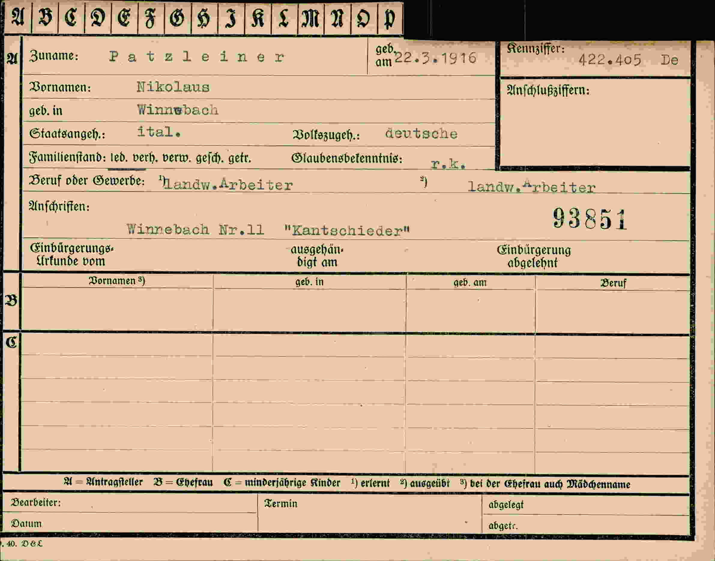 Dokument für Nikolaus Patzleiner