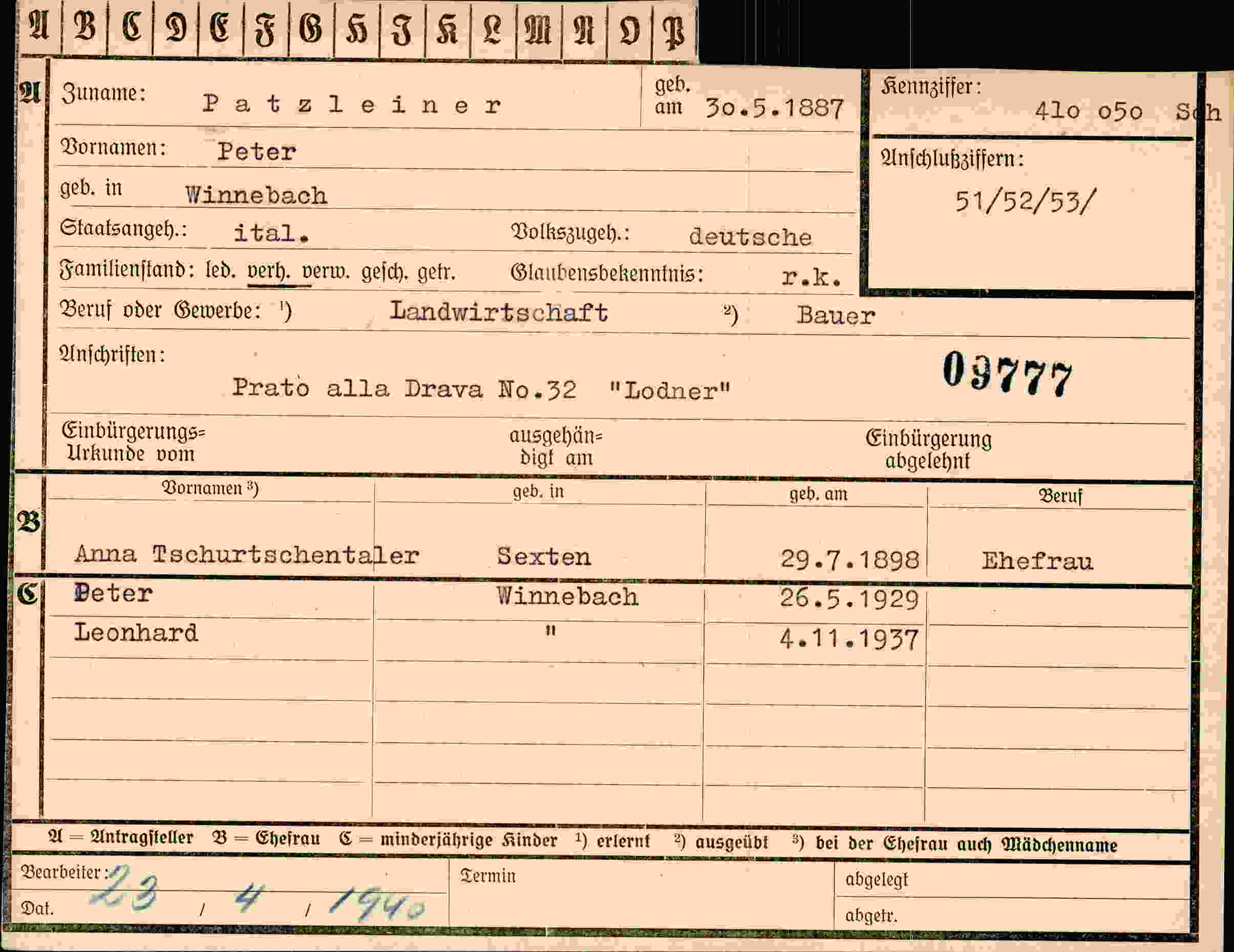 Vorderseite des Dokuments