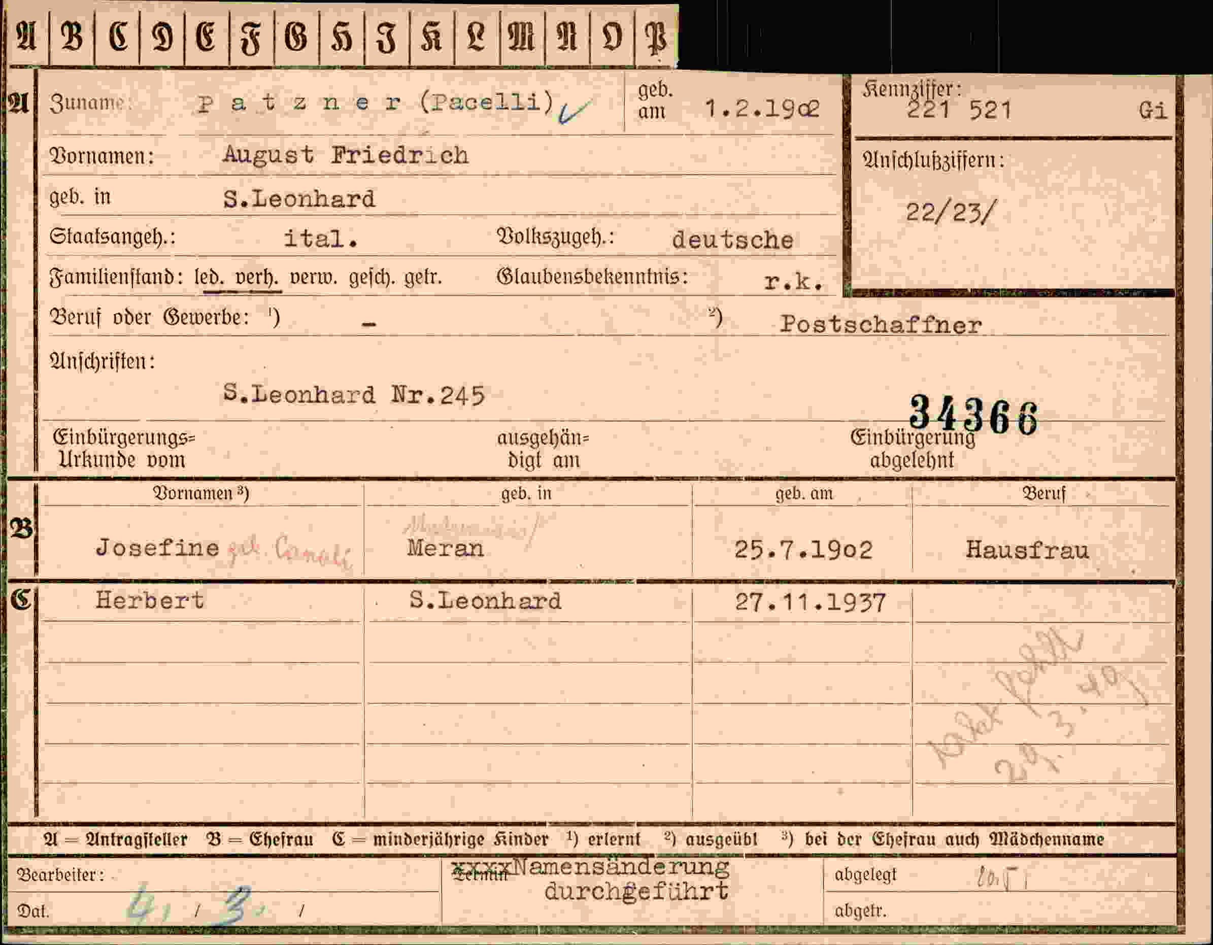 Dokument für August Friedrich Patzner