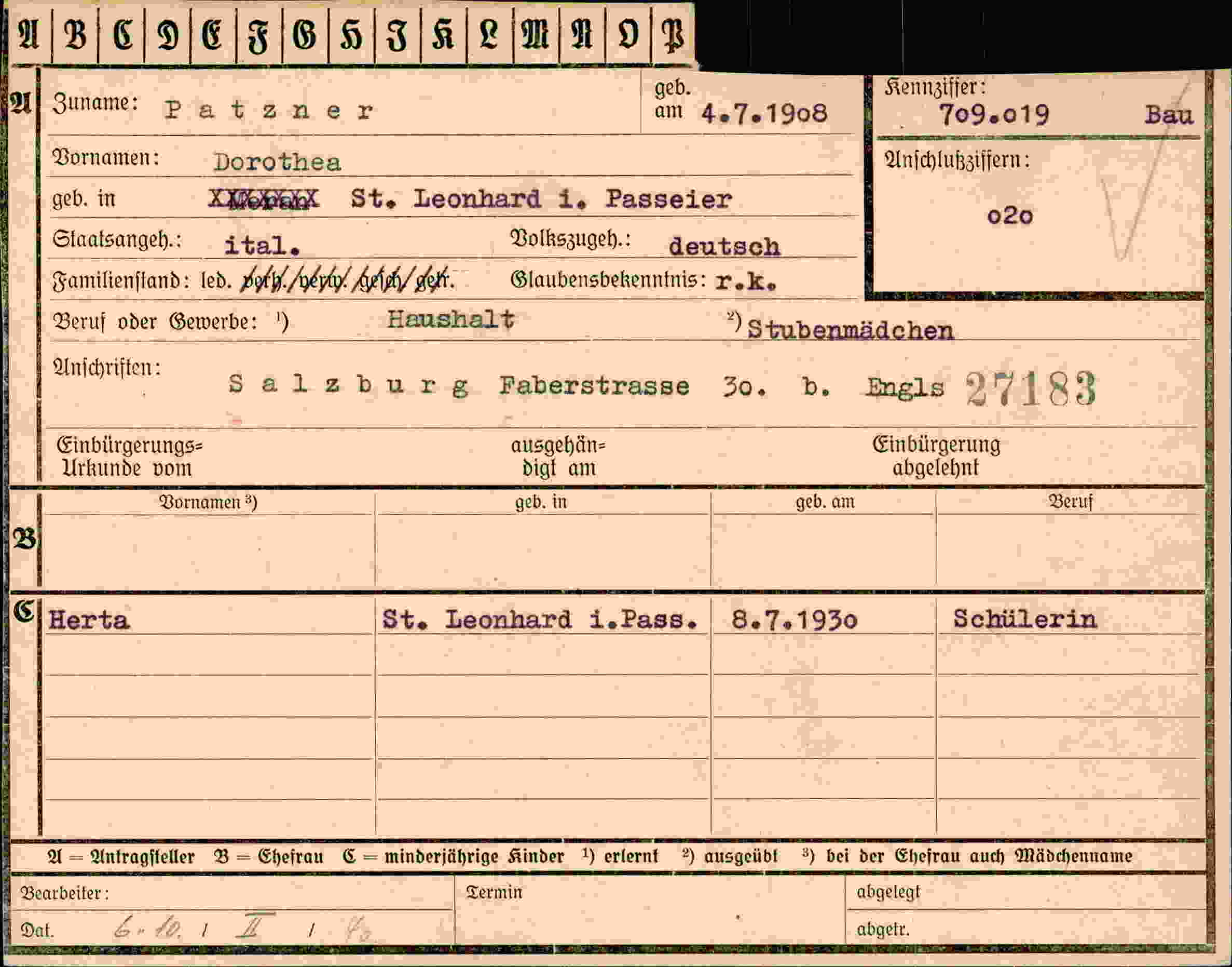Dokument für Dorothea Patzner