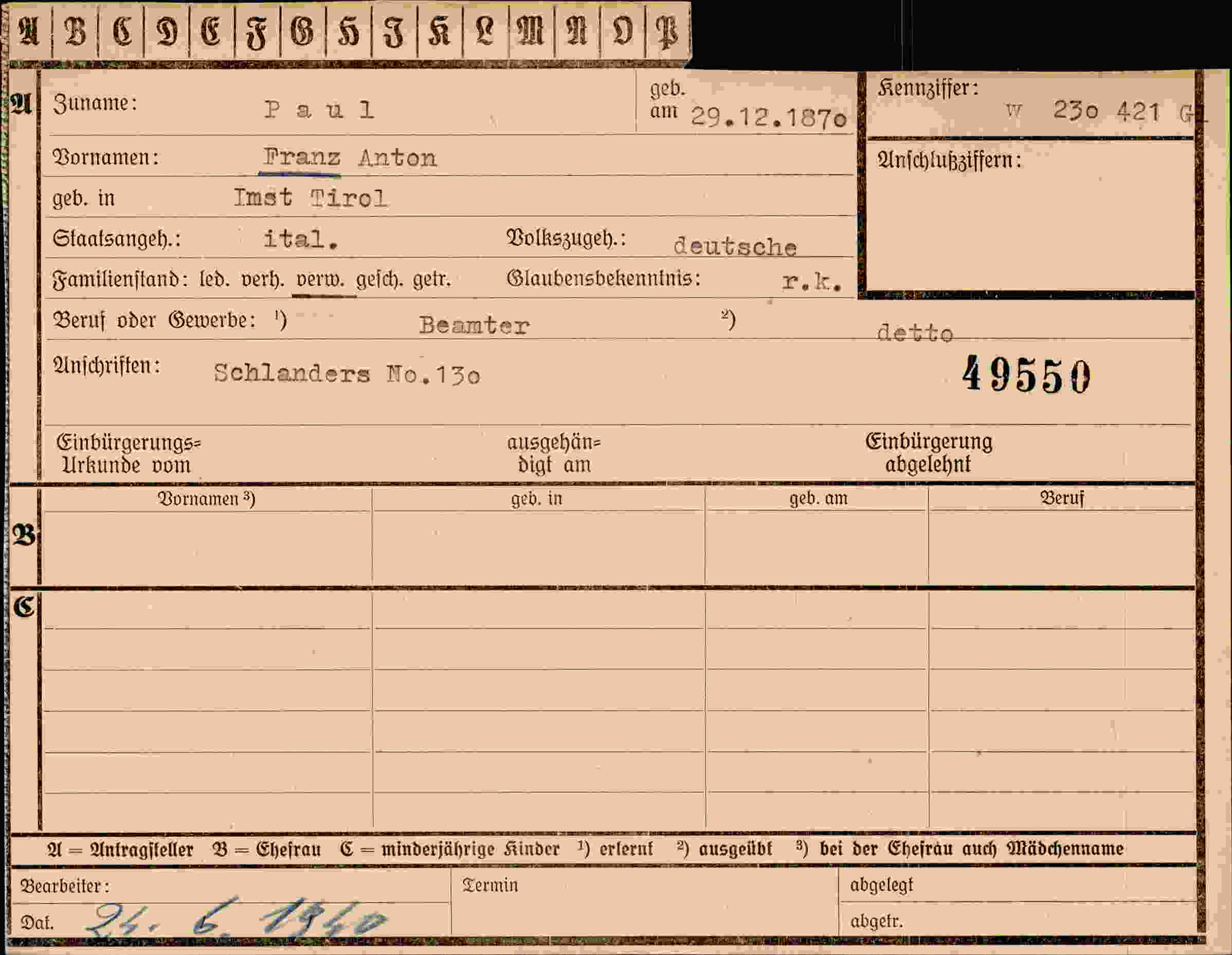 Dokument für Franz Anton Paul