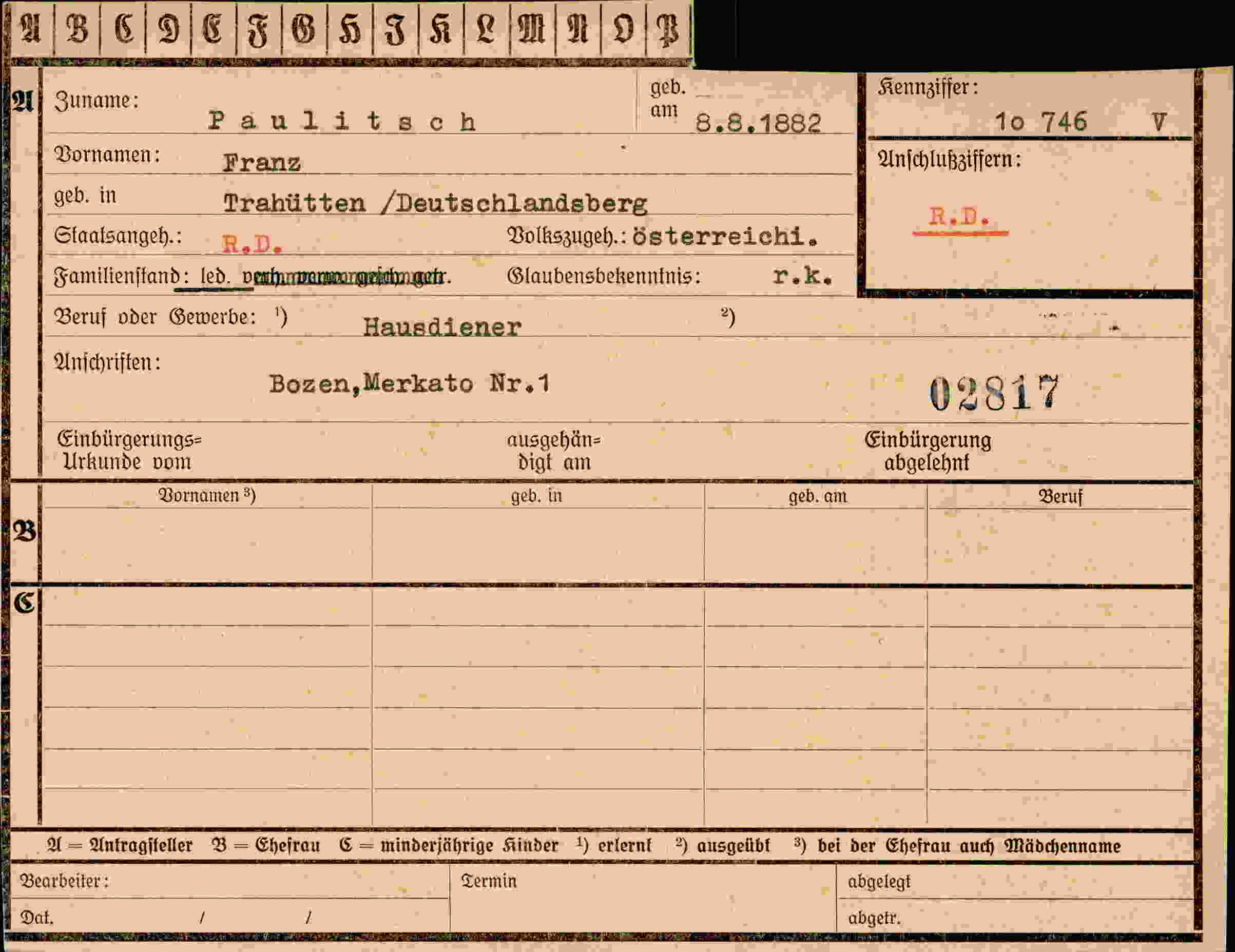 Vorderseite des Dokuments