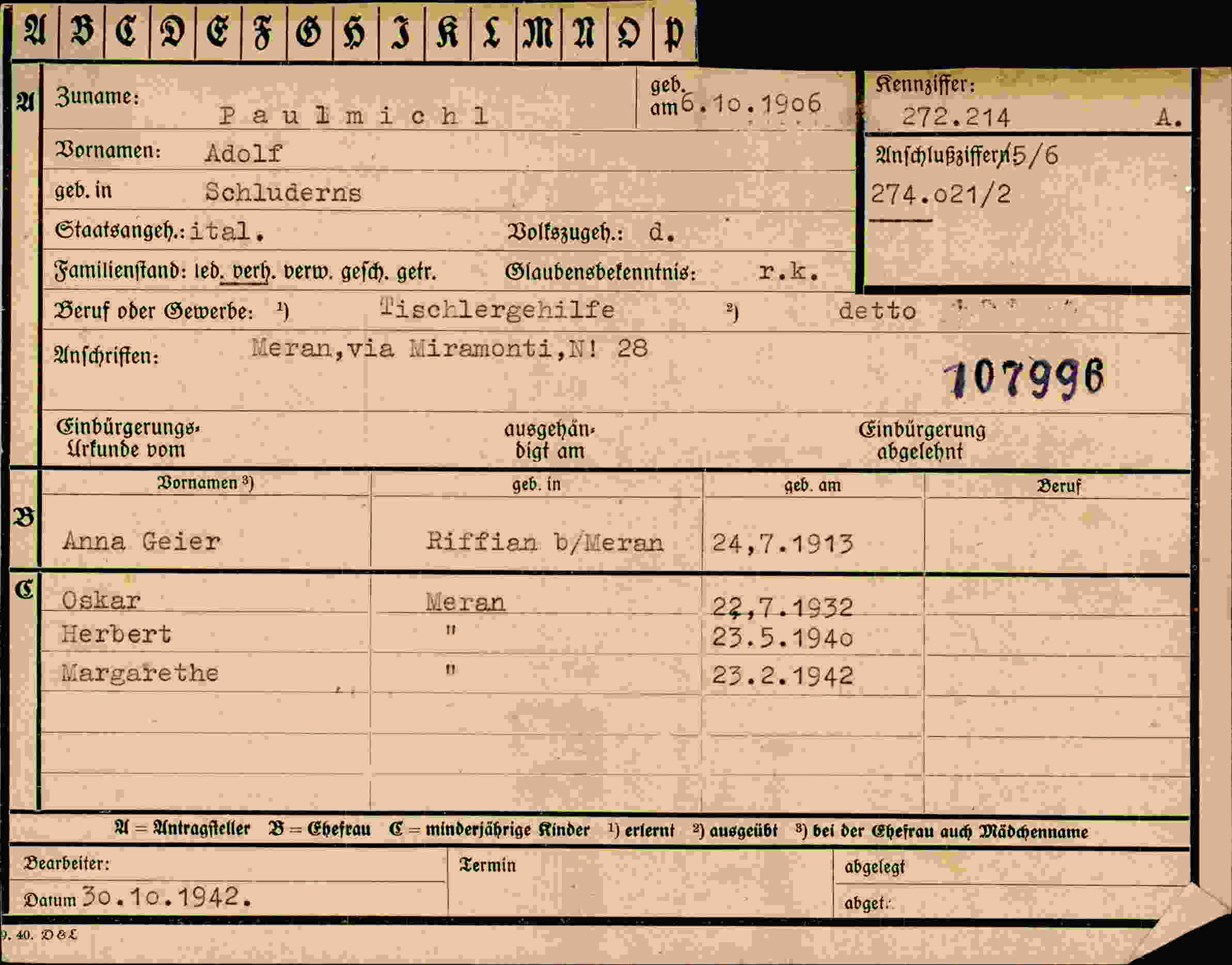 Dokument für Adolf Paulmichl