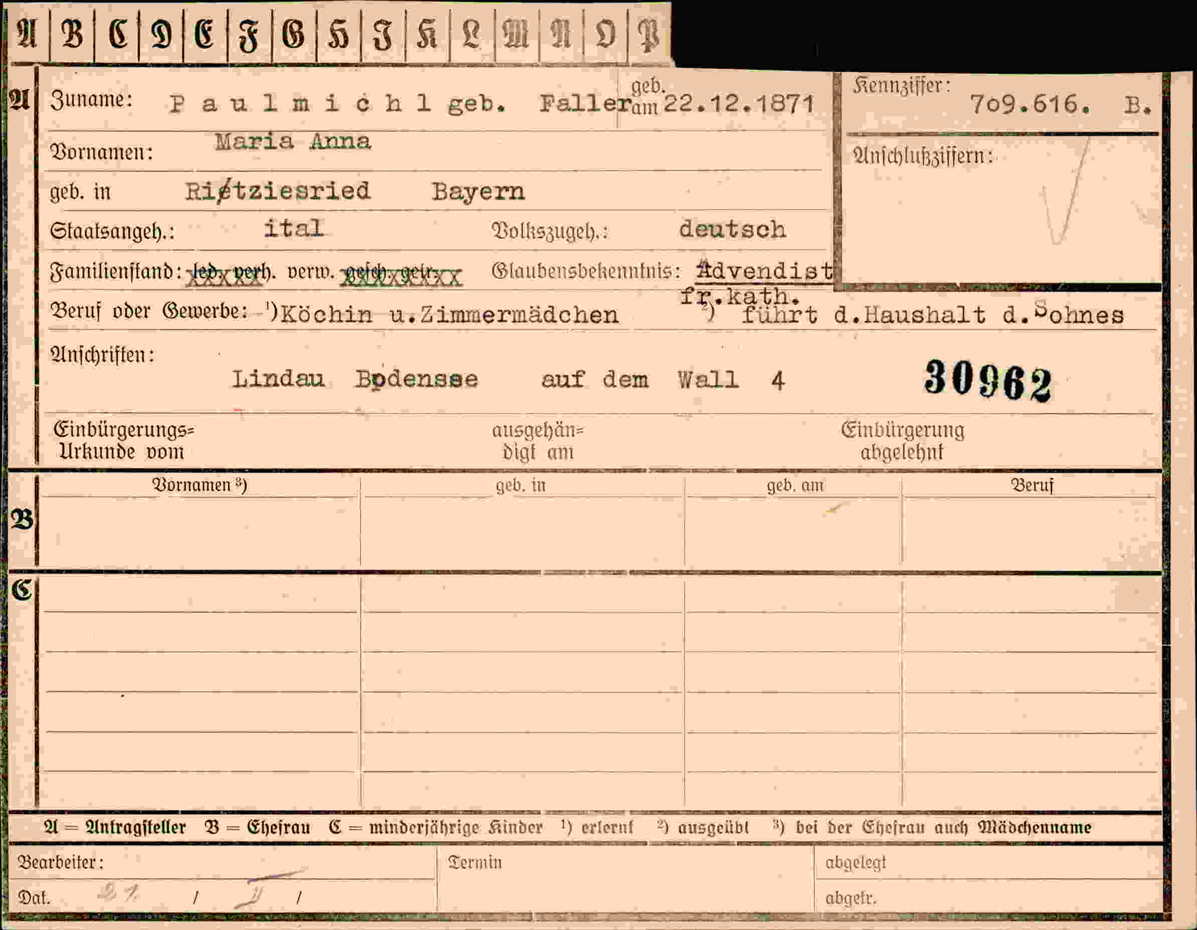 Vorderseite des Dokuments