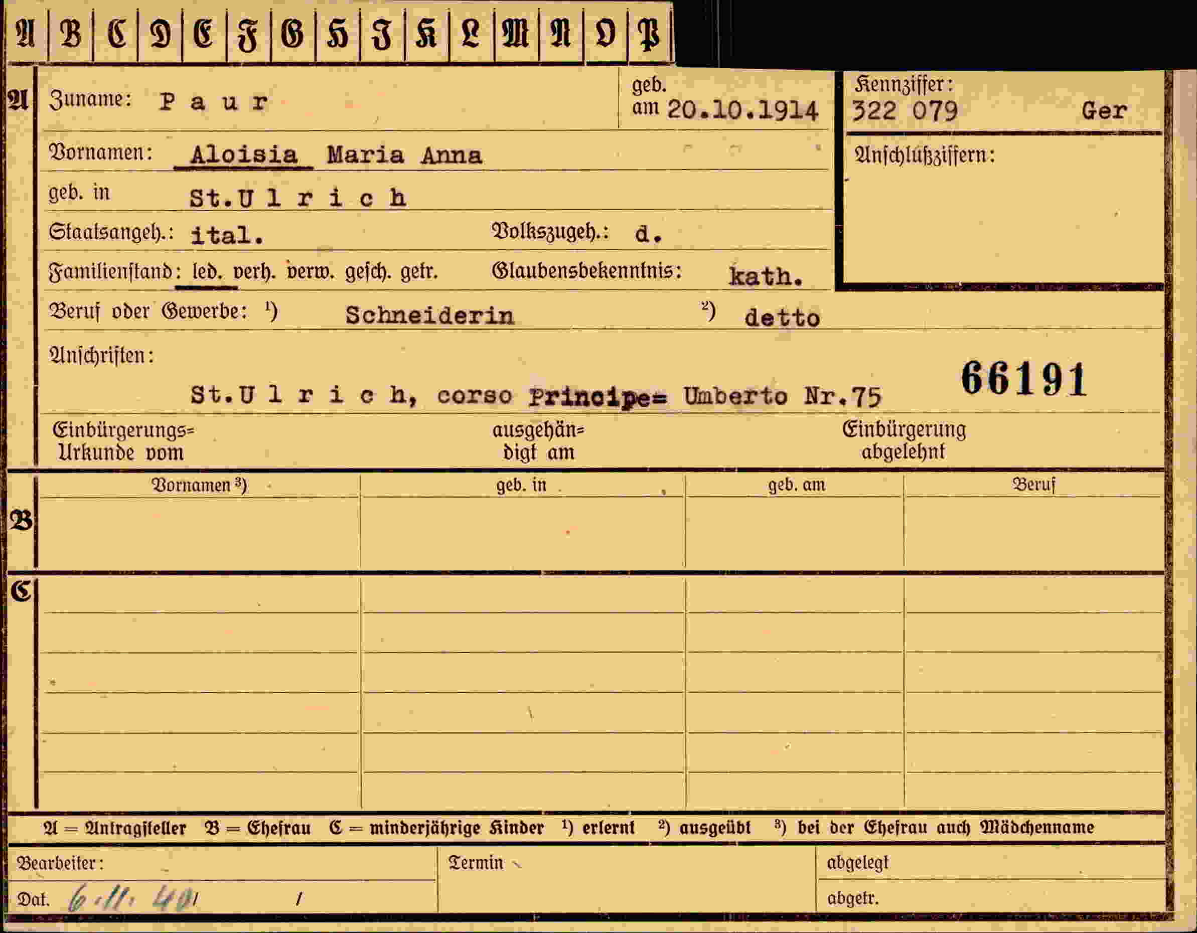 Dokument für Aloisia Maria Anna Paur