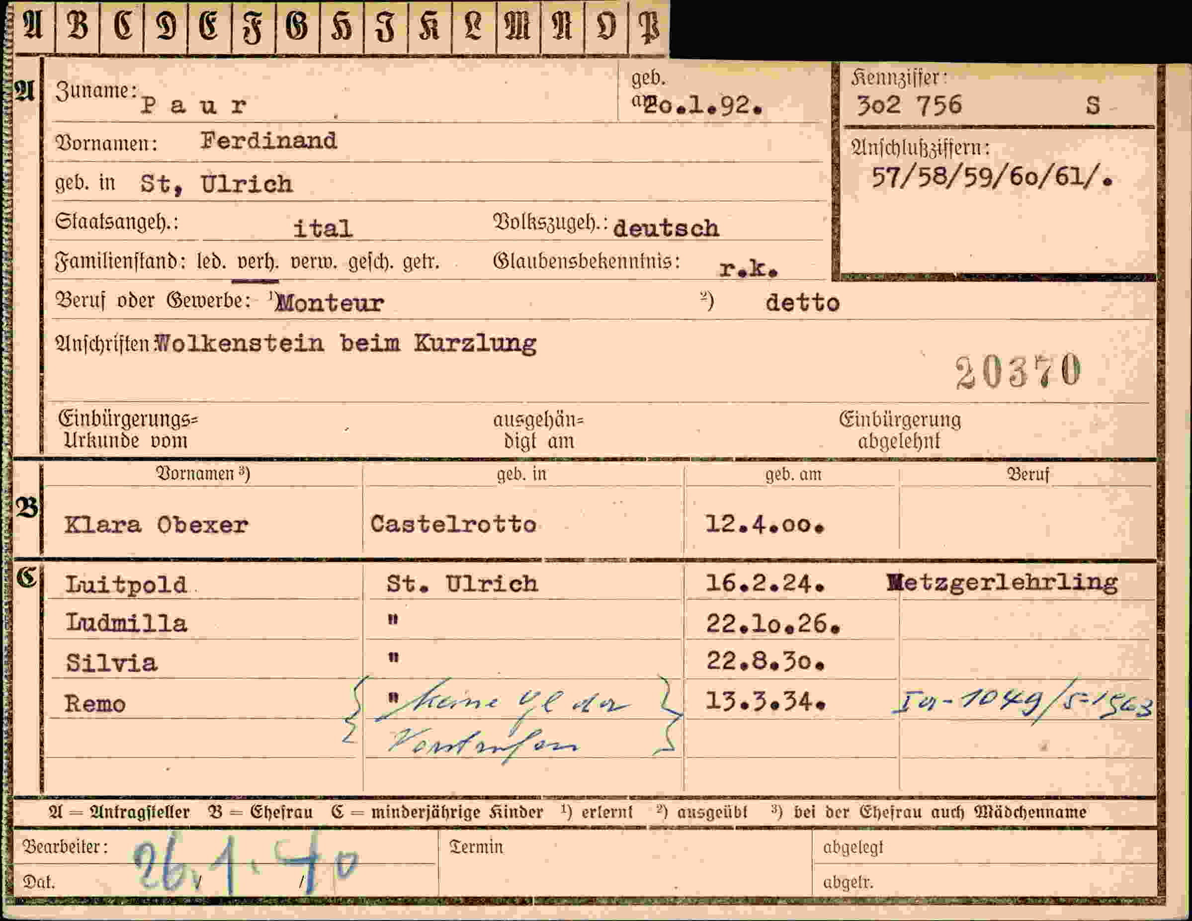 Dokument für Ferdinand Paur
