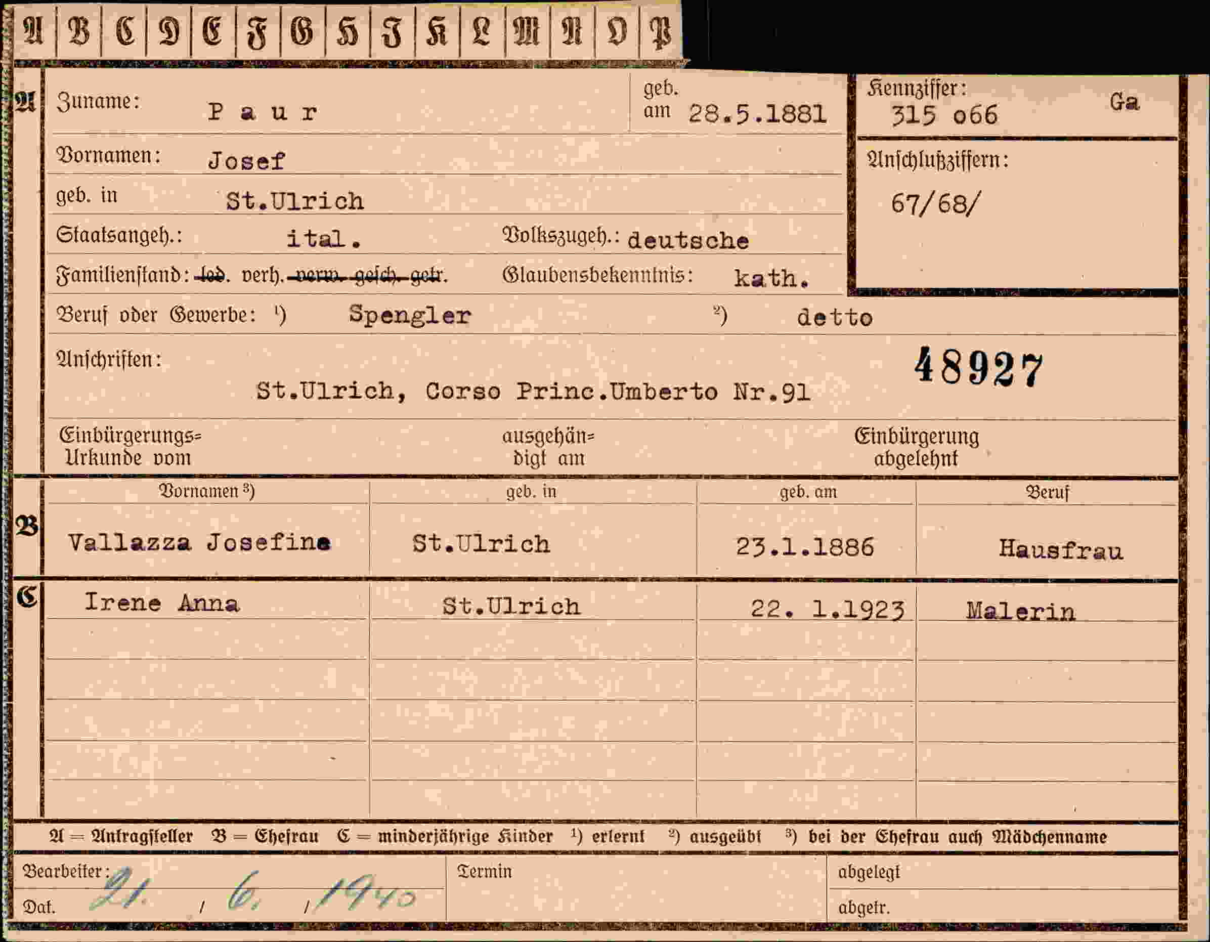Dokument für Josef Paur