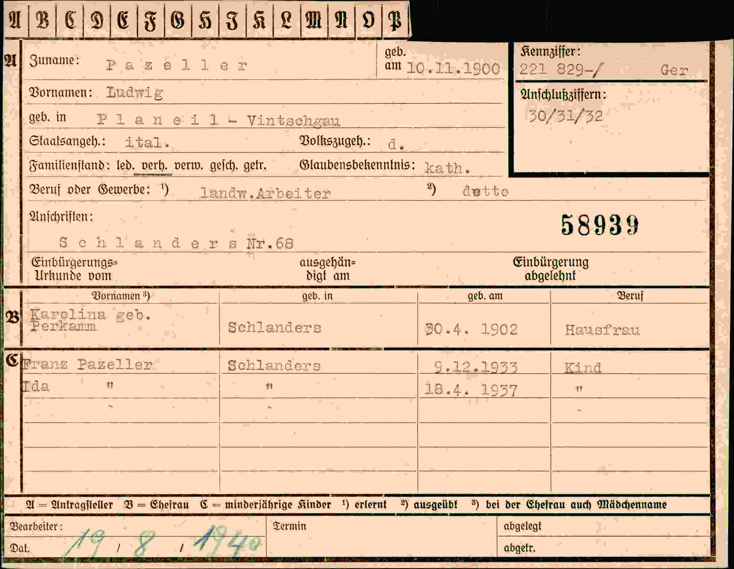 Dokument für Ludwig Pazeller