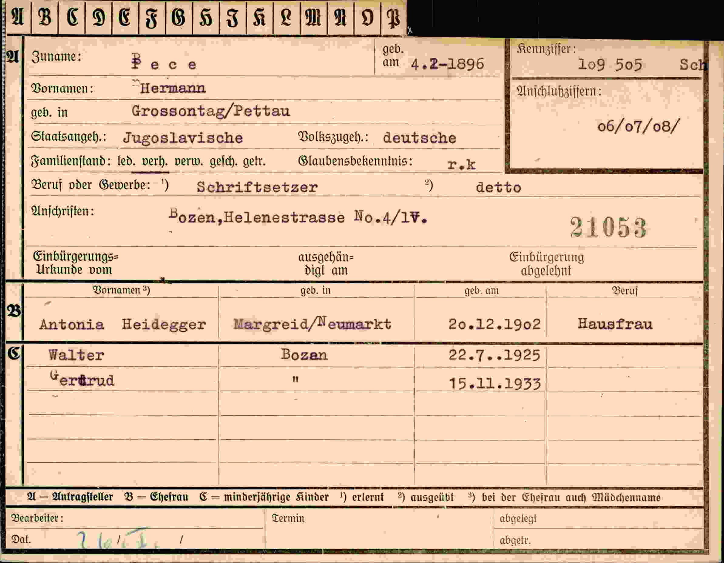 Dokument für Hermann Pece